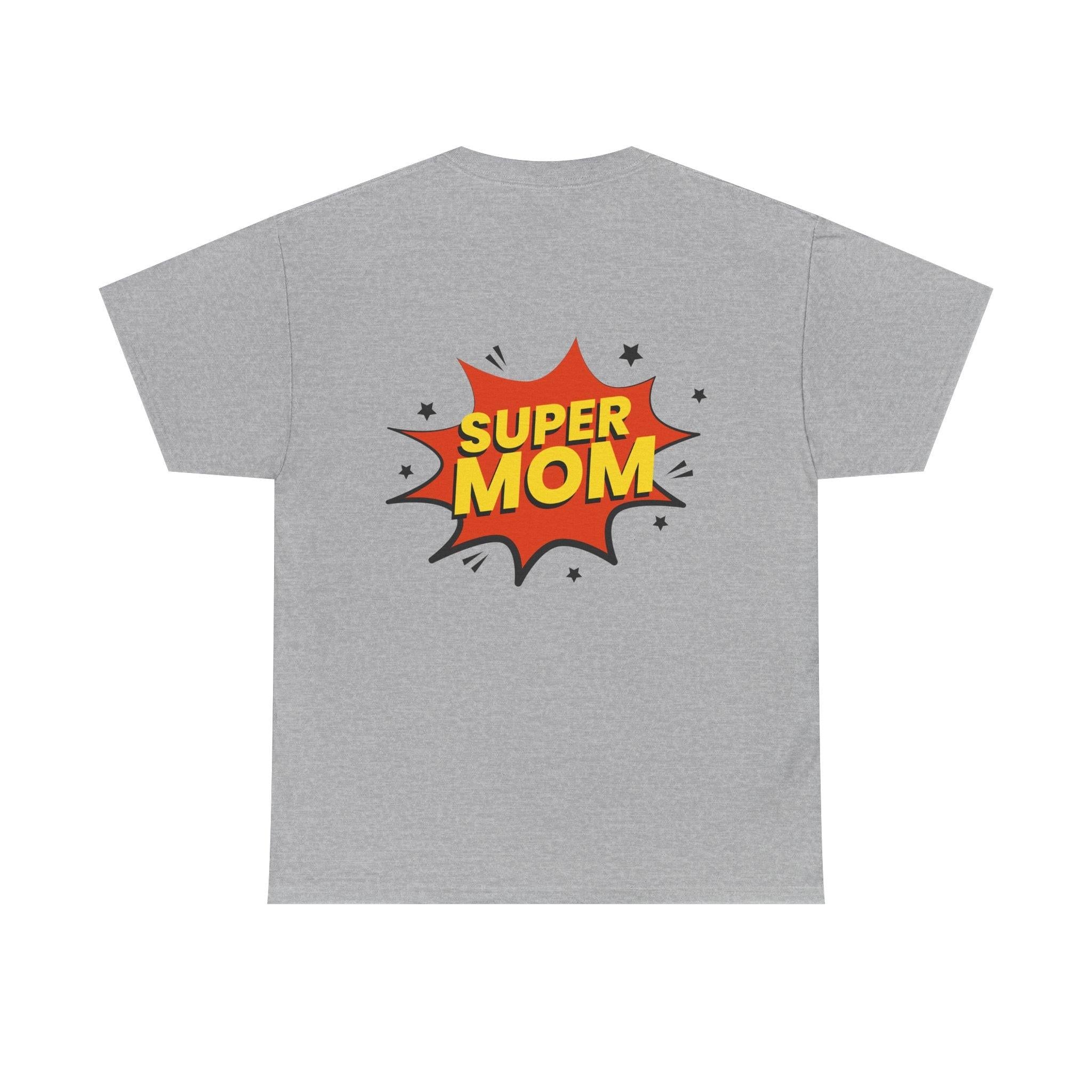Mom Silhouette Sunset T-Shirt — "Super Mom" Graphic Tee for Mother's Day.