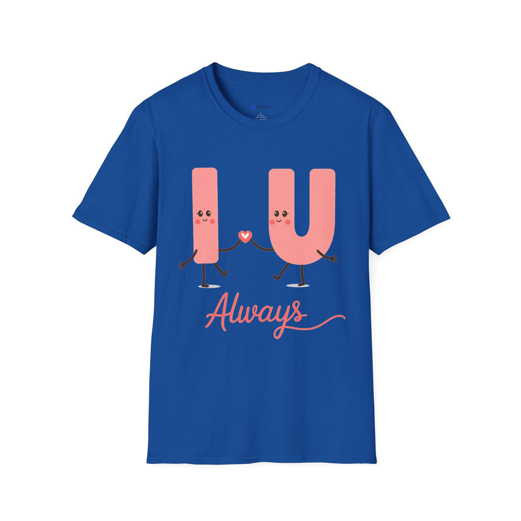 T-Shirt – Cute 'I  U Always' Kissing Letters Valentine's Tee