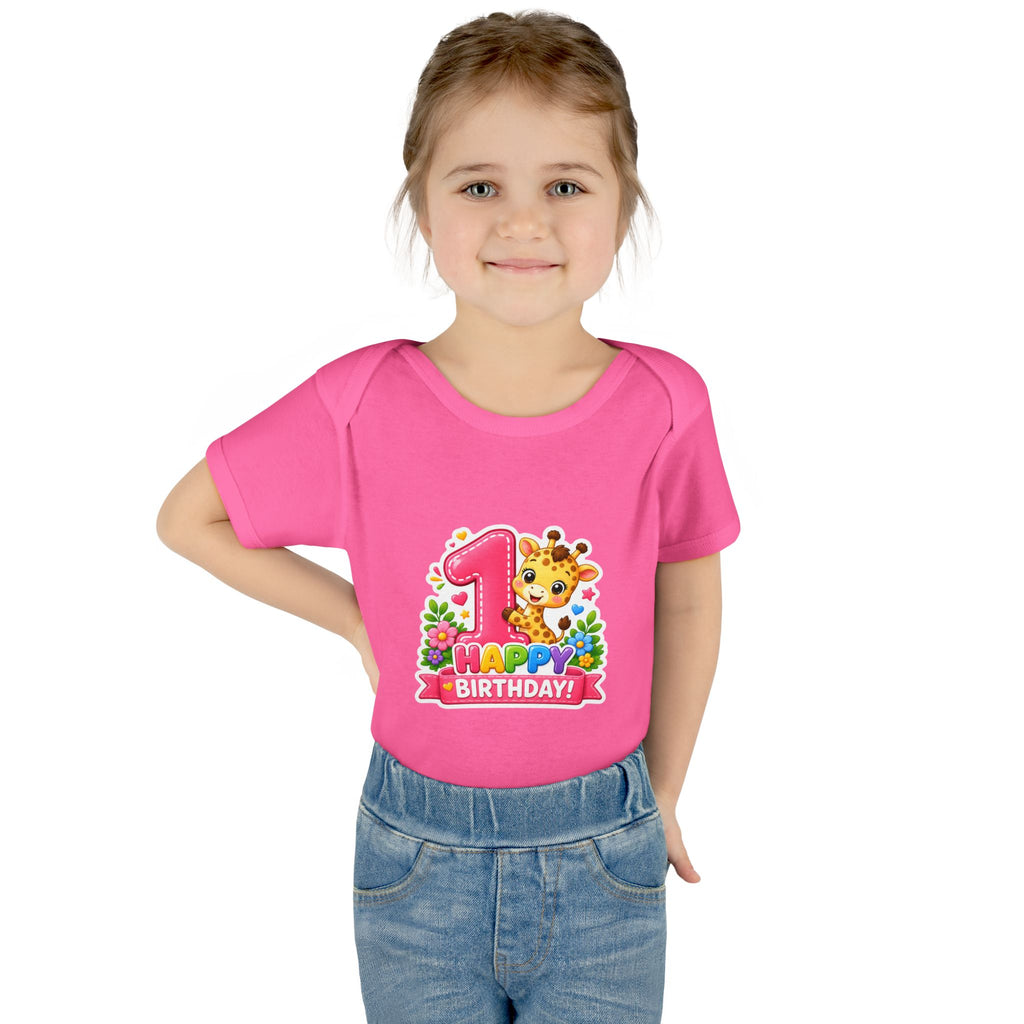 1st Birthday Baby Bodysuit - Happy Birthday Giraffe Onesie