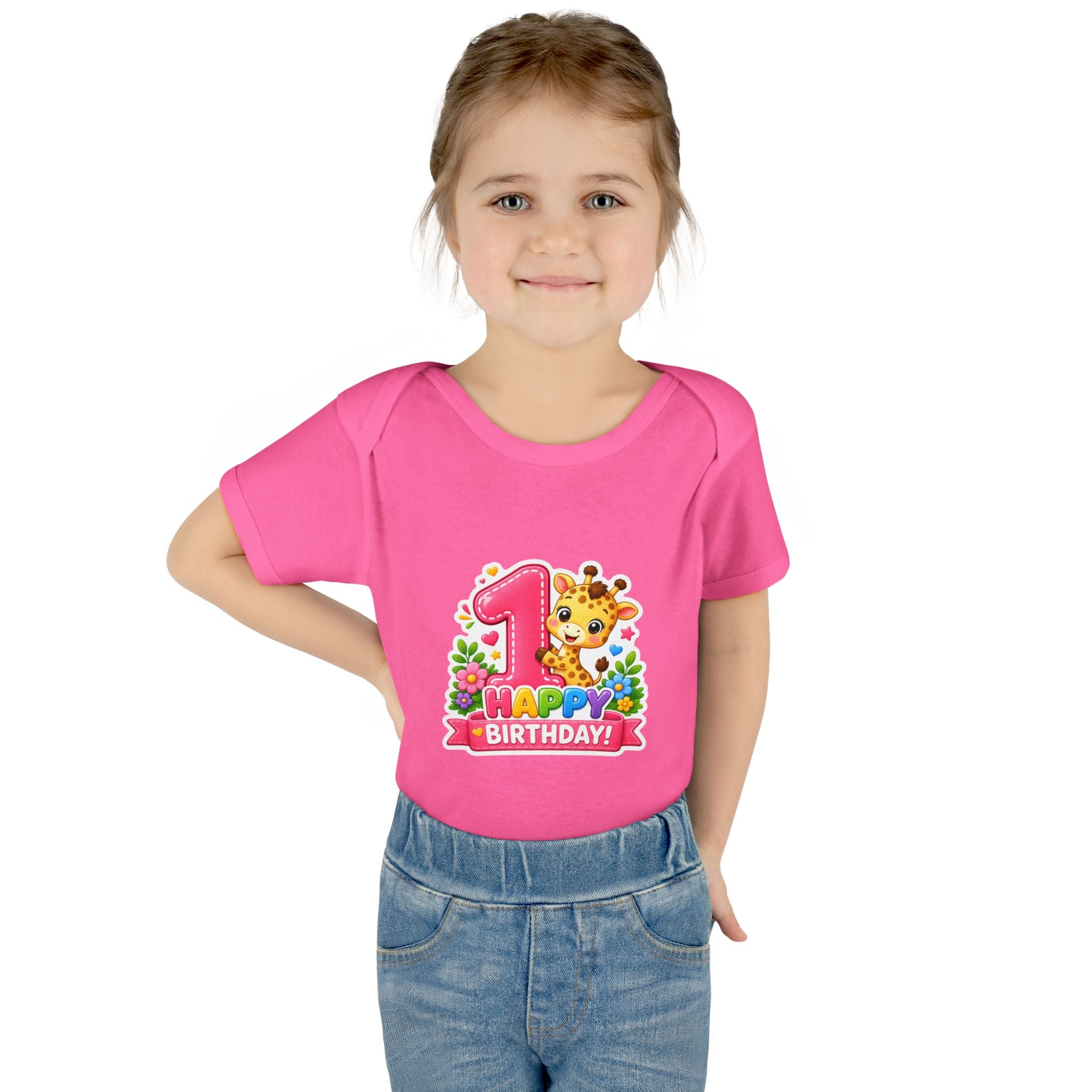 1st Birthday Baby Bodysuit - Happy Birthday Giraffe Onesie