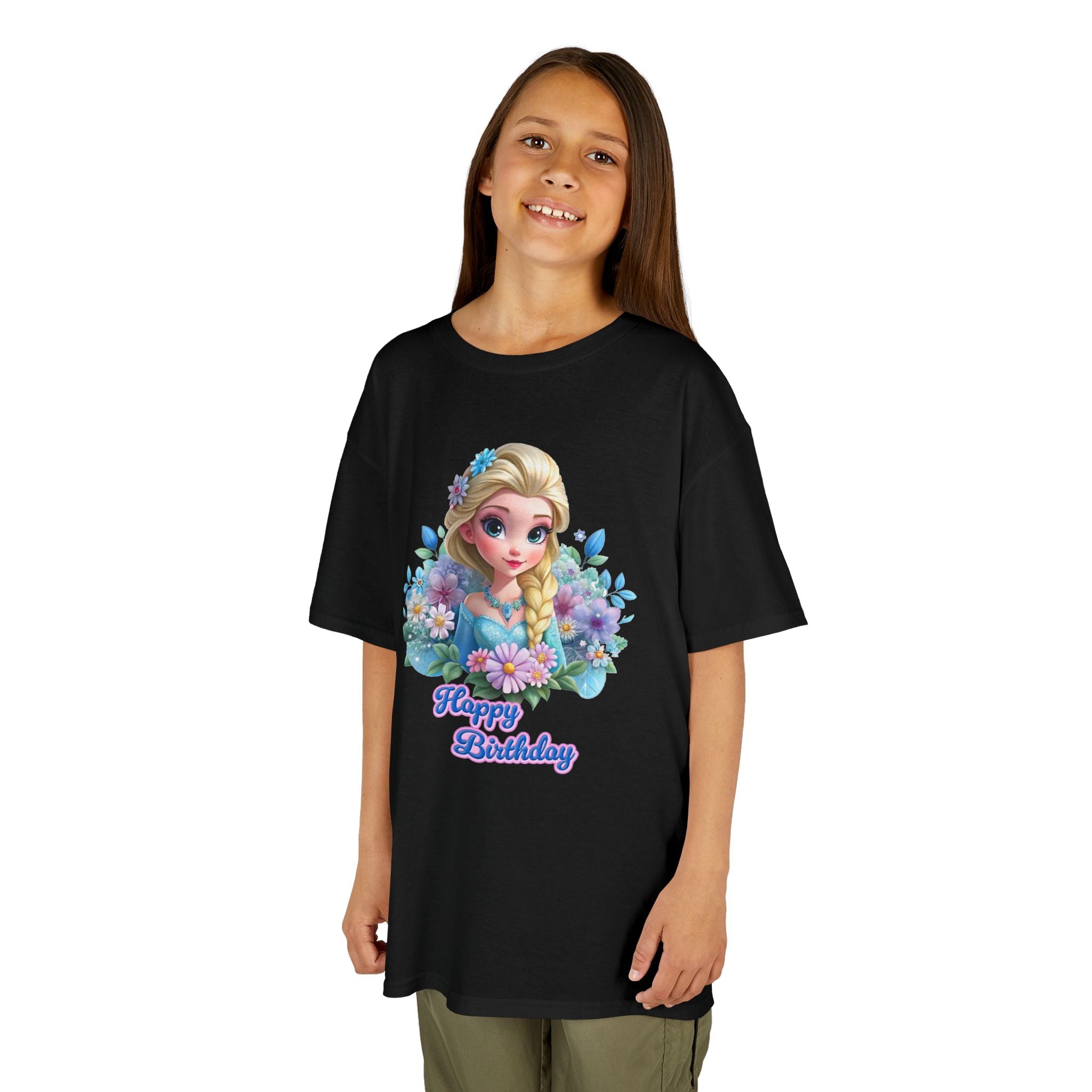 Kids Tee — 'Happy Birthday' Princess Floral Design