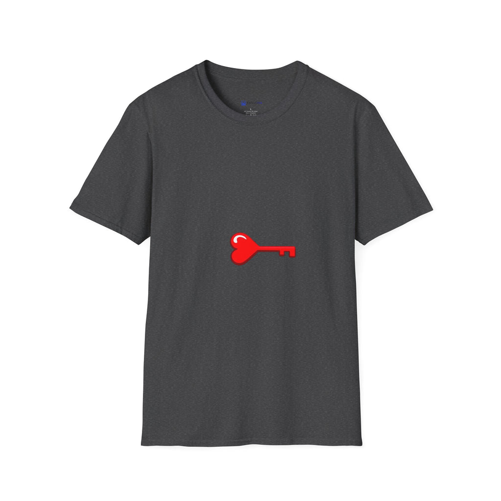 Heart Key T-Shirt — Minimal Red Key Heart Graphic Tee