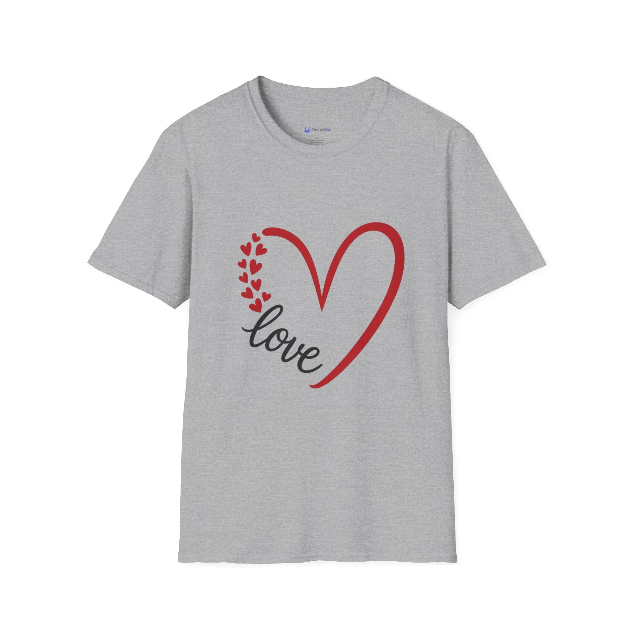 T-Shirt — Love Heart Design with Script 'love' | Romantic Valentine's Tee