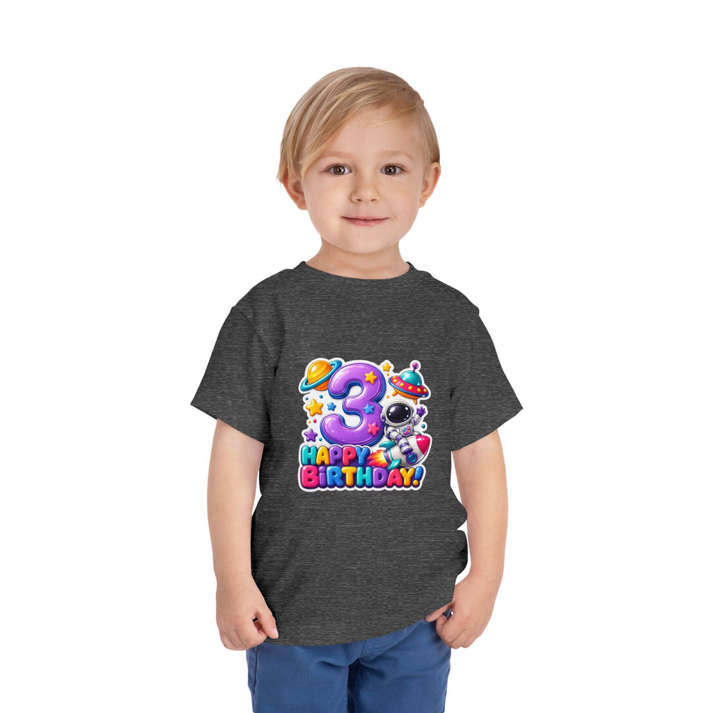 3rd Birthday Toddler Tee — Space Astronaut "Happy Birthday" Shirt