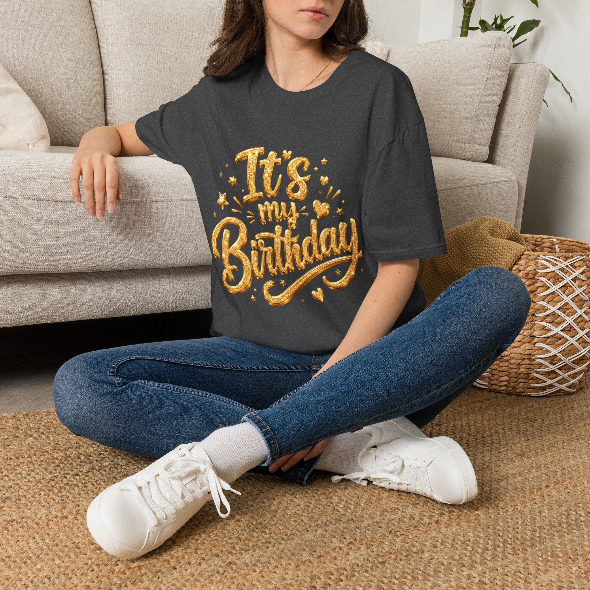 Birthday T-Shirt — "It's My Birthday" Gold Glitter Script Party Tee