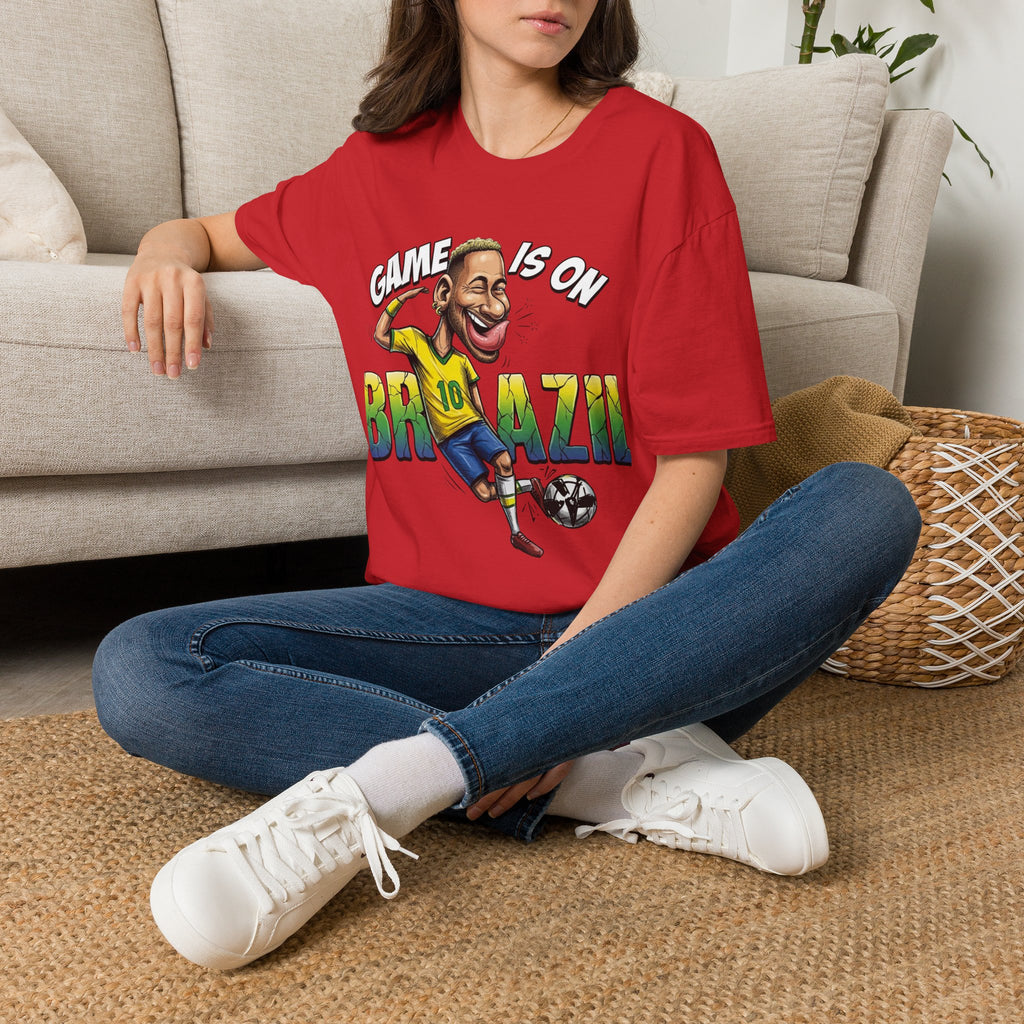 Brazilian Soccer comic style  figure T-Shirt — "Game Is On" Caricature Neymar Fan Tee
