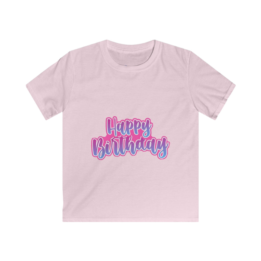 Kids Tee — "Happy Birthday" Pink & Purple Birthday Shirt for Children