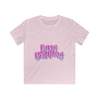 Kids Tee — "Happy Birthday" Pink & Purple Birthday Shirt for Children
