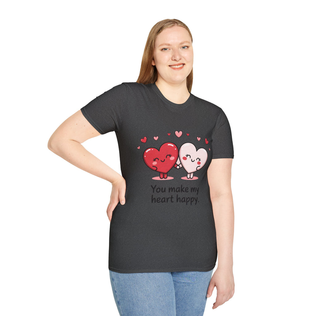 Cute Couples Heart T-Shirt — "You Make My Heart Happy" Valentine's Tee