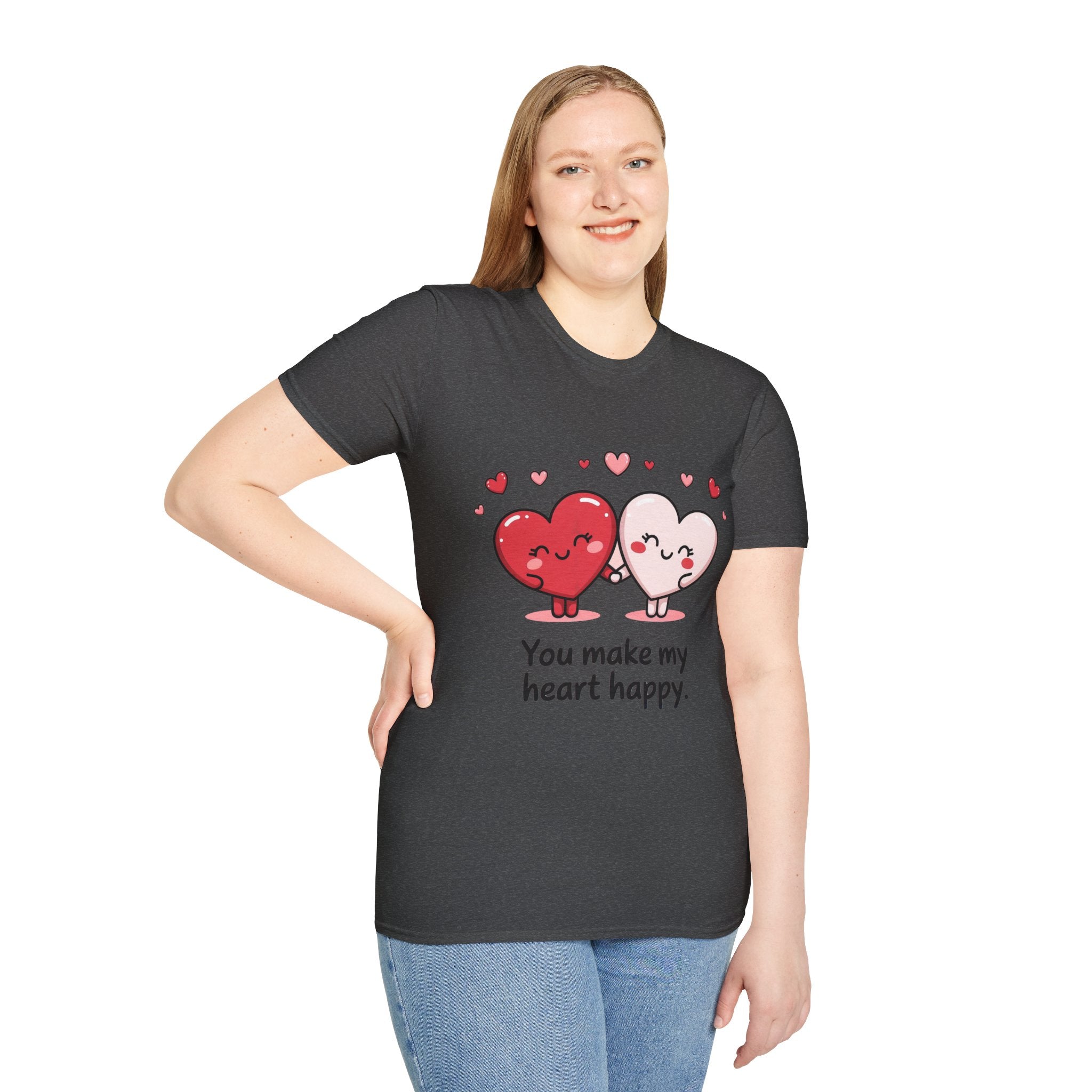 Cute Couples Heart T-Shirt — "You Make My Heart Happy" Valentine's Tee