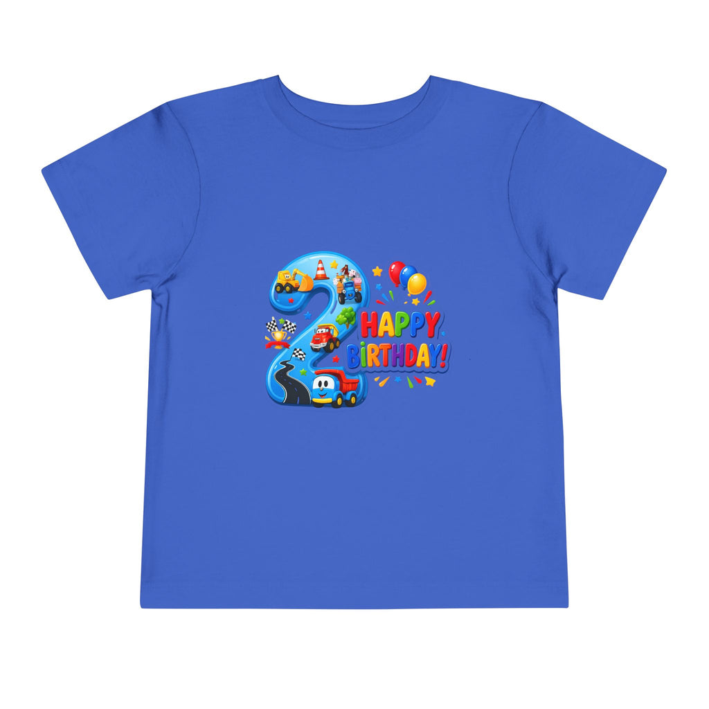 2nd Birthday Toddler Tee — Happy Birthday Number 2 with Cars & Balloons