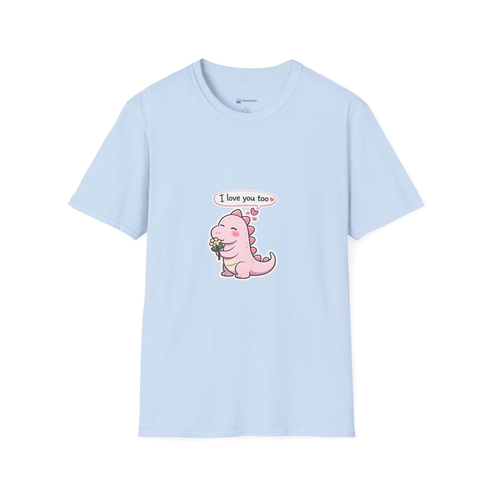 Cute Pink Dino T‑Shirt — "I love you too" Valentine Tee