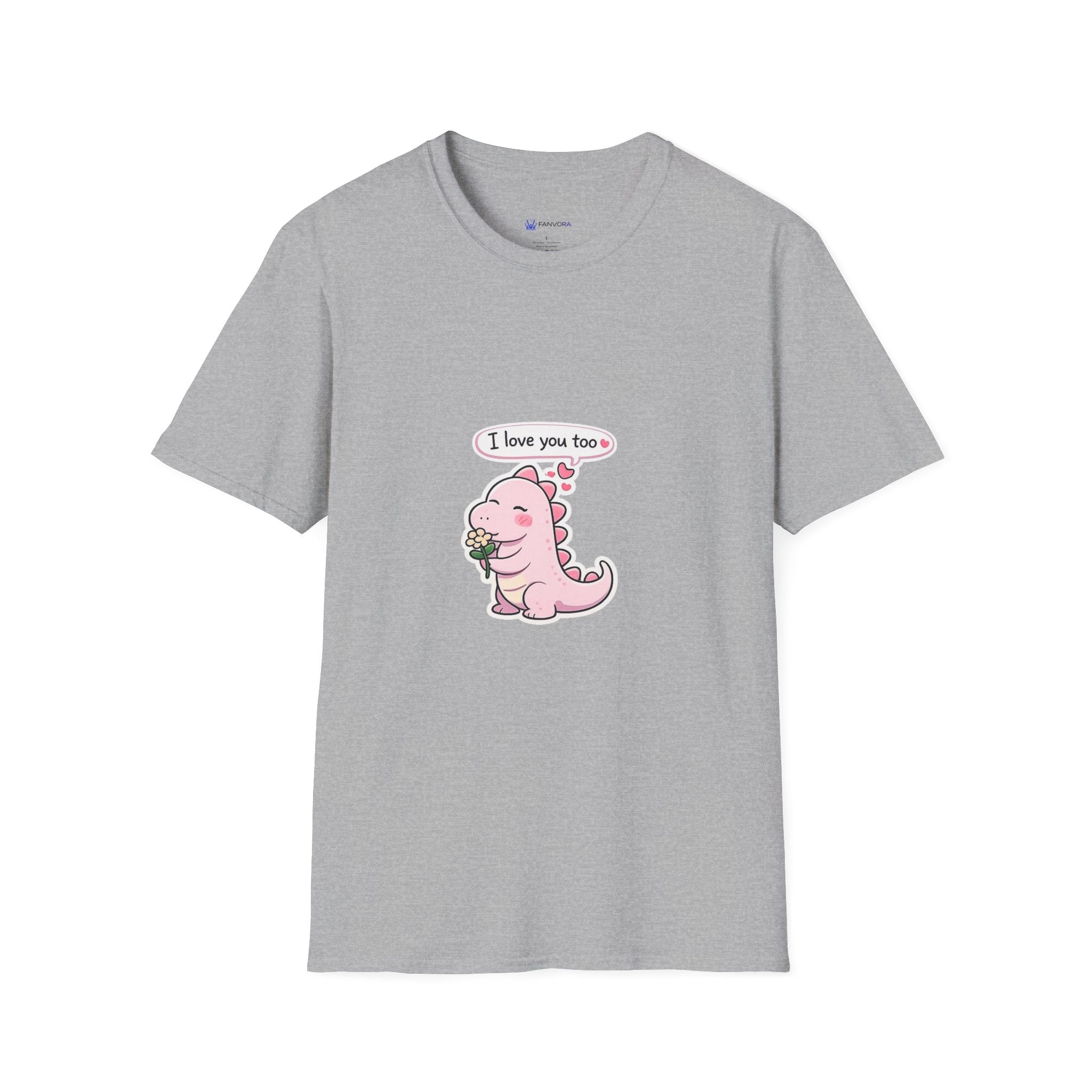 Cute Pink Dino T‑Shirt — "I love you too" Valentine Tee