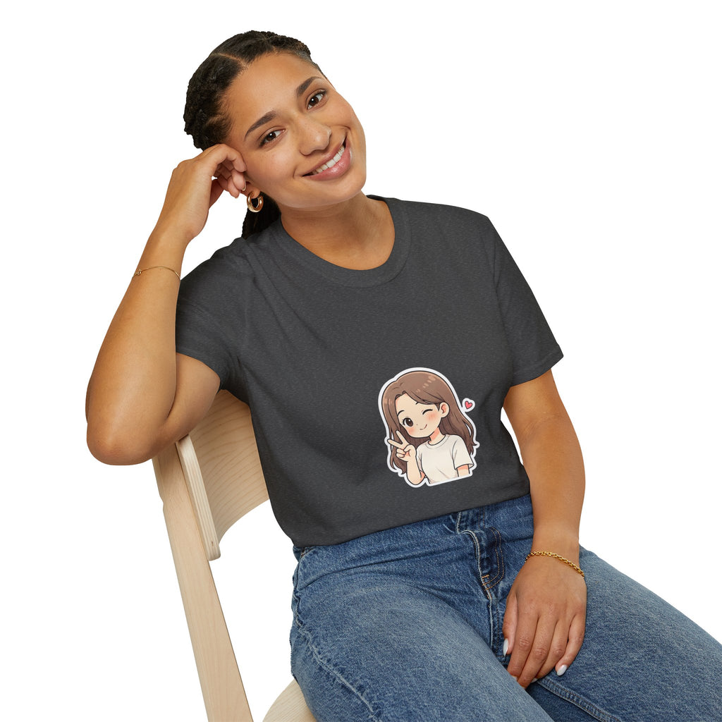Cute Winking Girl Graphic T-Shirt – Kawaii Heart Tee