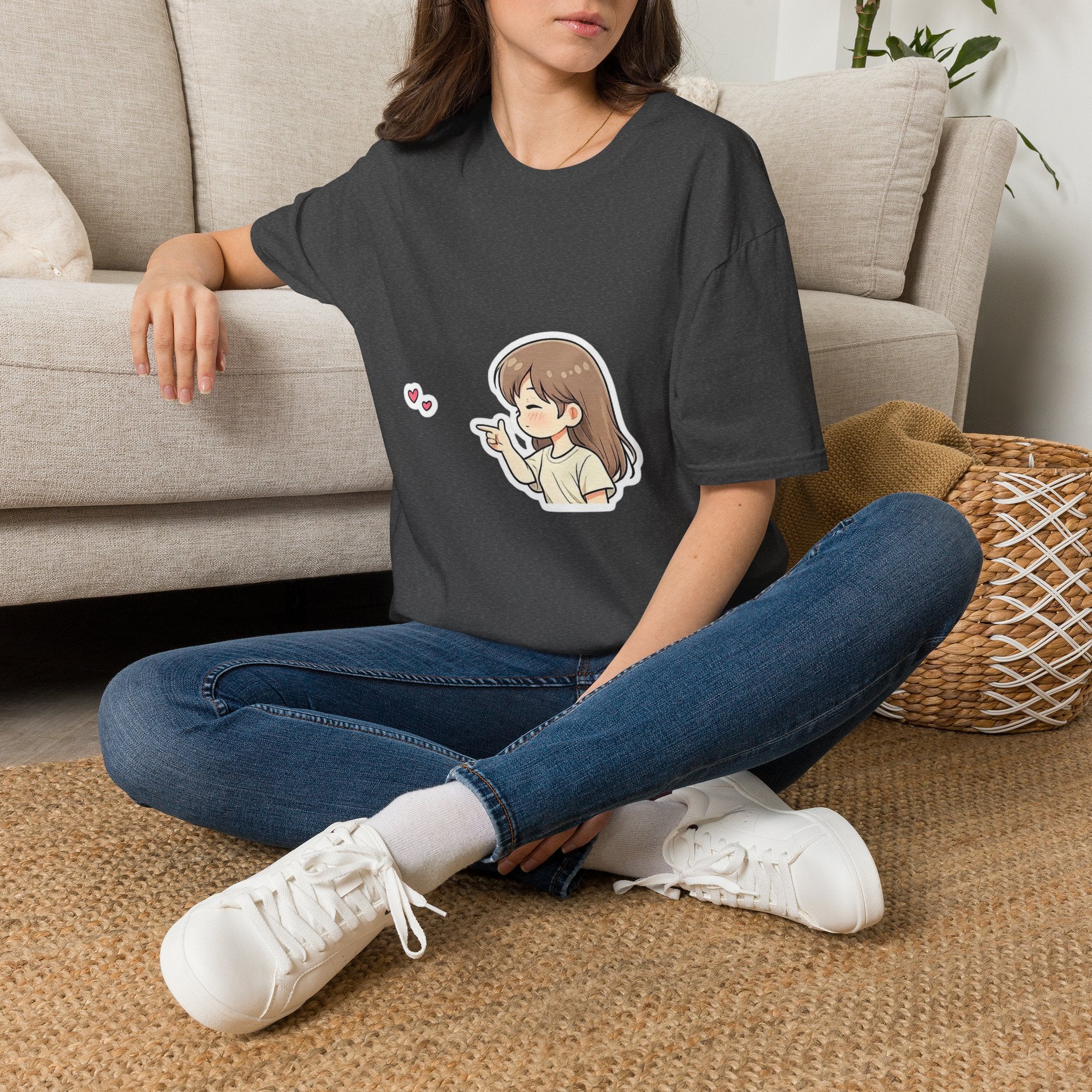 Kawaii Girl Blowing Hearts T-Shirt — Cute Anime Graphic Tee