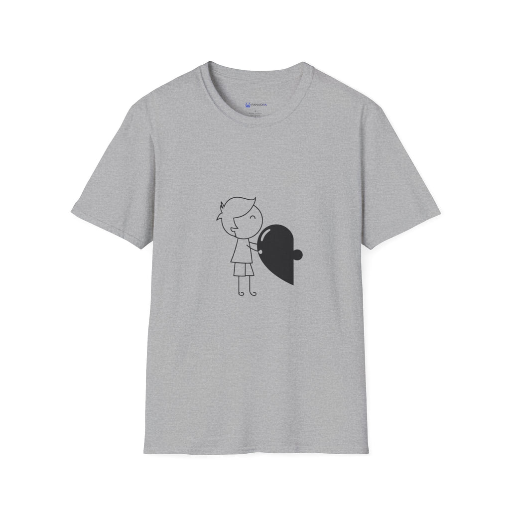 T-Shirt — Boy Hugging Heart Ghost Cute Minimalist Graphic Tee