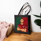 Soccer Star Portrait Tote Bag — Vintage Red & Green Portugal  legend  Illustration.