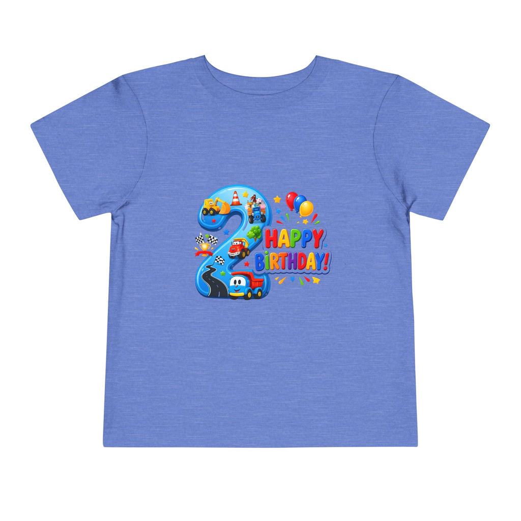 2nd Birthday Toddler Tee — Happy Birthday Number 2 with Cars & Balloons