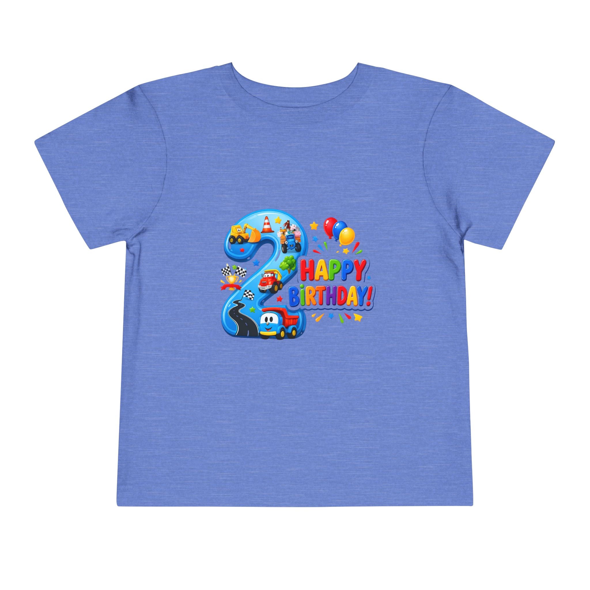 2nd Birthday Toddler Tee — Happy Birthday Number 2 with Cars & Balloons