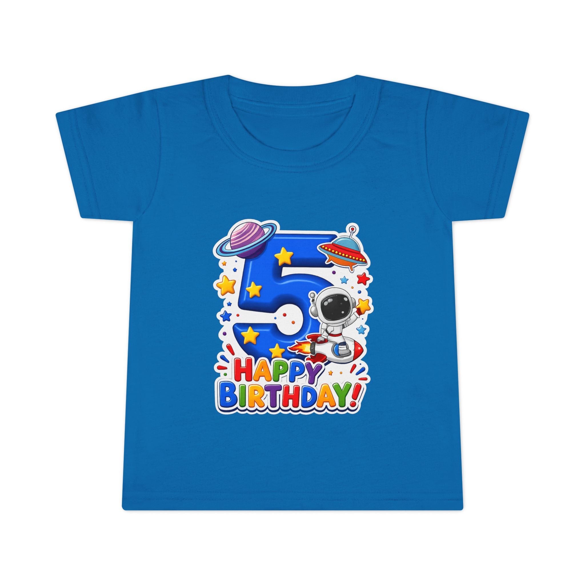 Toddler T-Shirt - Space 5th Birthday "Happy Birthday" Astronaut Number 5 Tee