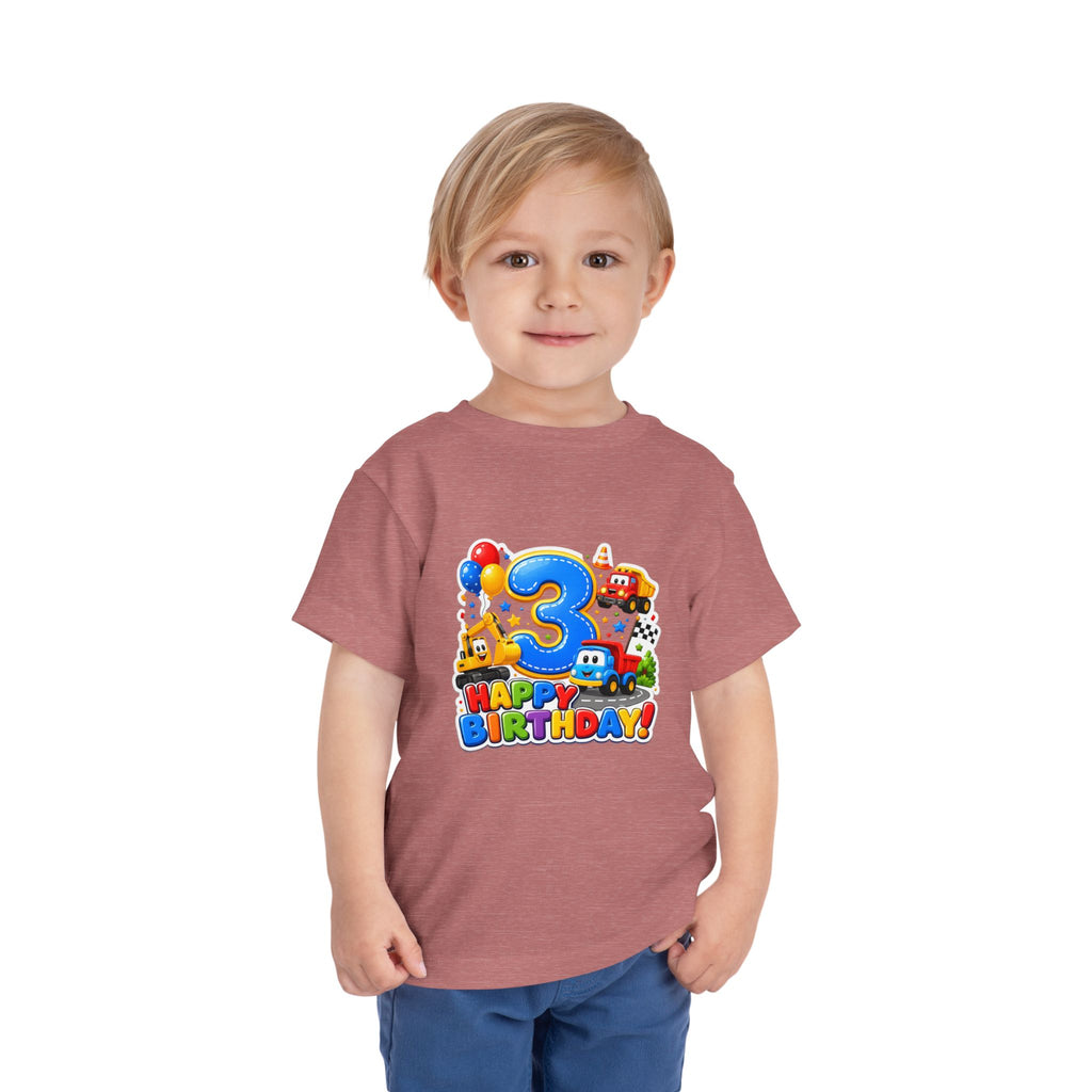 Toddler Birthday Tee — "3" Race Car Happy Birthday Shirt