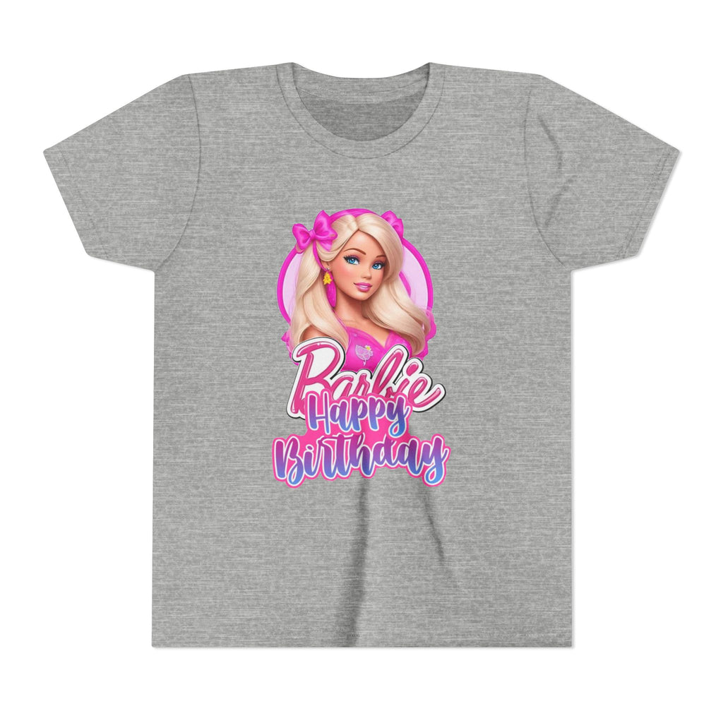 Youth Tee — "Barbie Happy Birthday" Pink Birthday Graphic Shirt