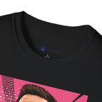 Soccer Star Graphic T‑Shirt — Retro Pink Icon Portrait.