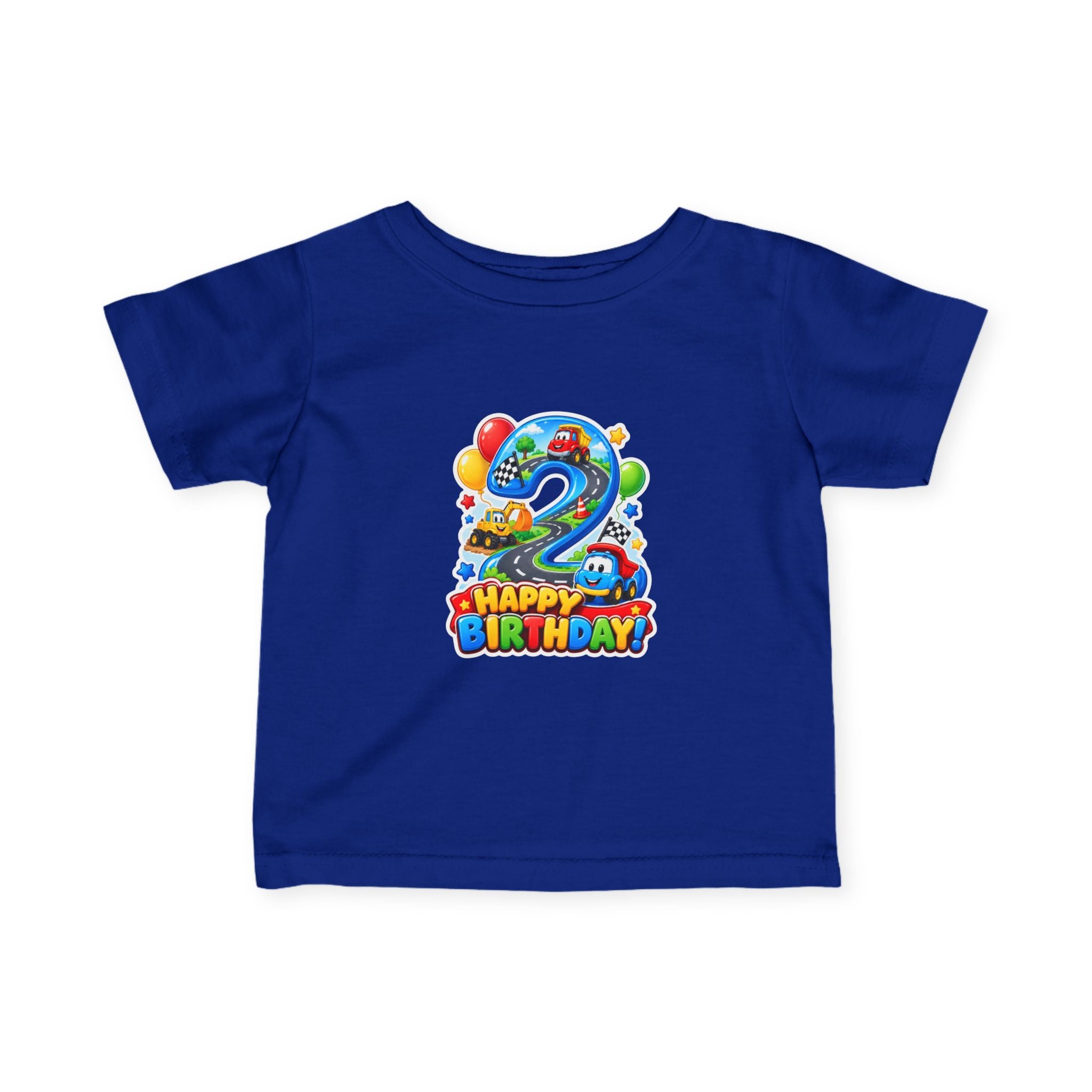 Toddler 2nd Birthday Tee – Colorful Balloon & Race Car "Happy Birthday" Shirt