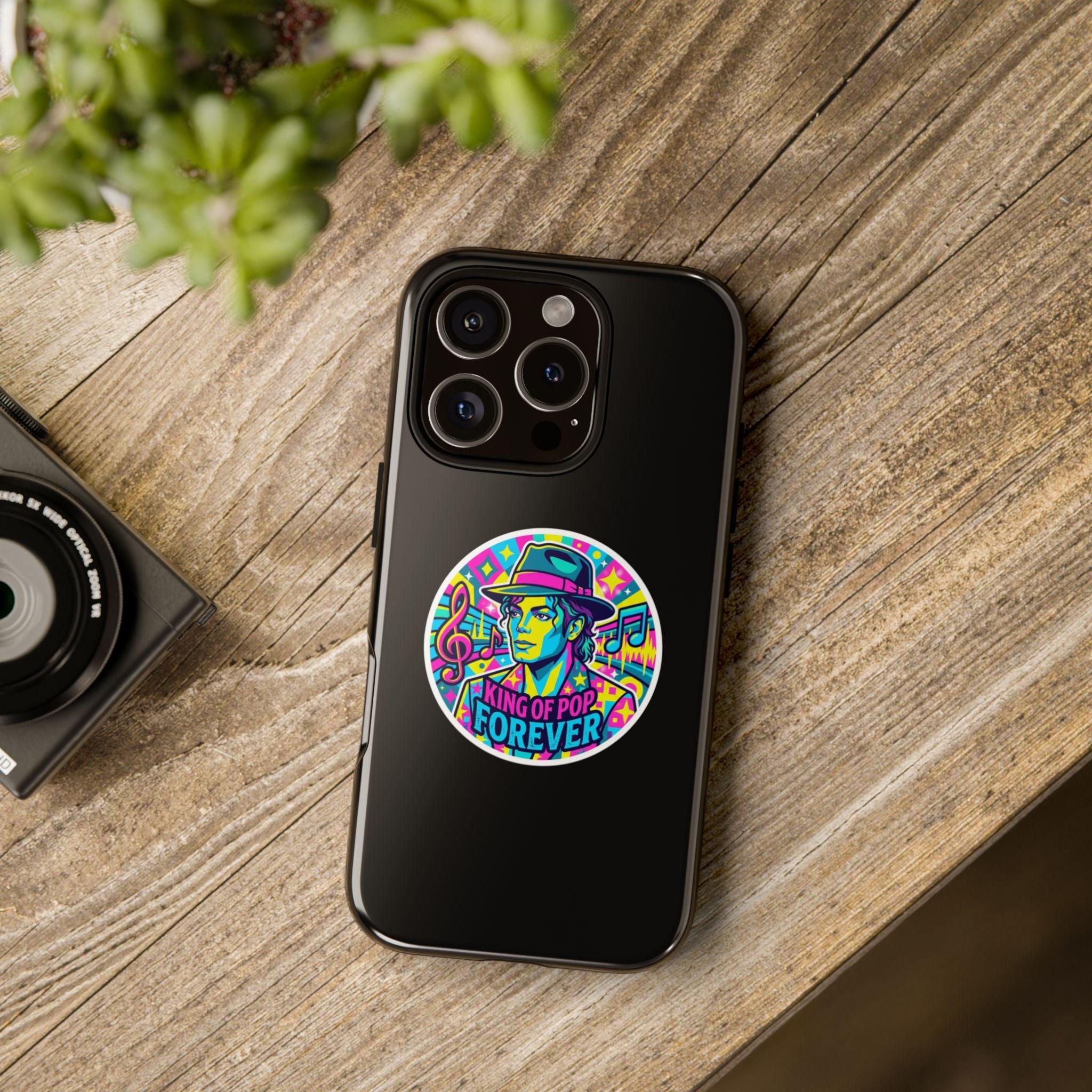 Matte Black iPhone Tough Cases 12 to 17 Pro Max  — "King of Pop Forever" Retro Pop Art Phone Case