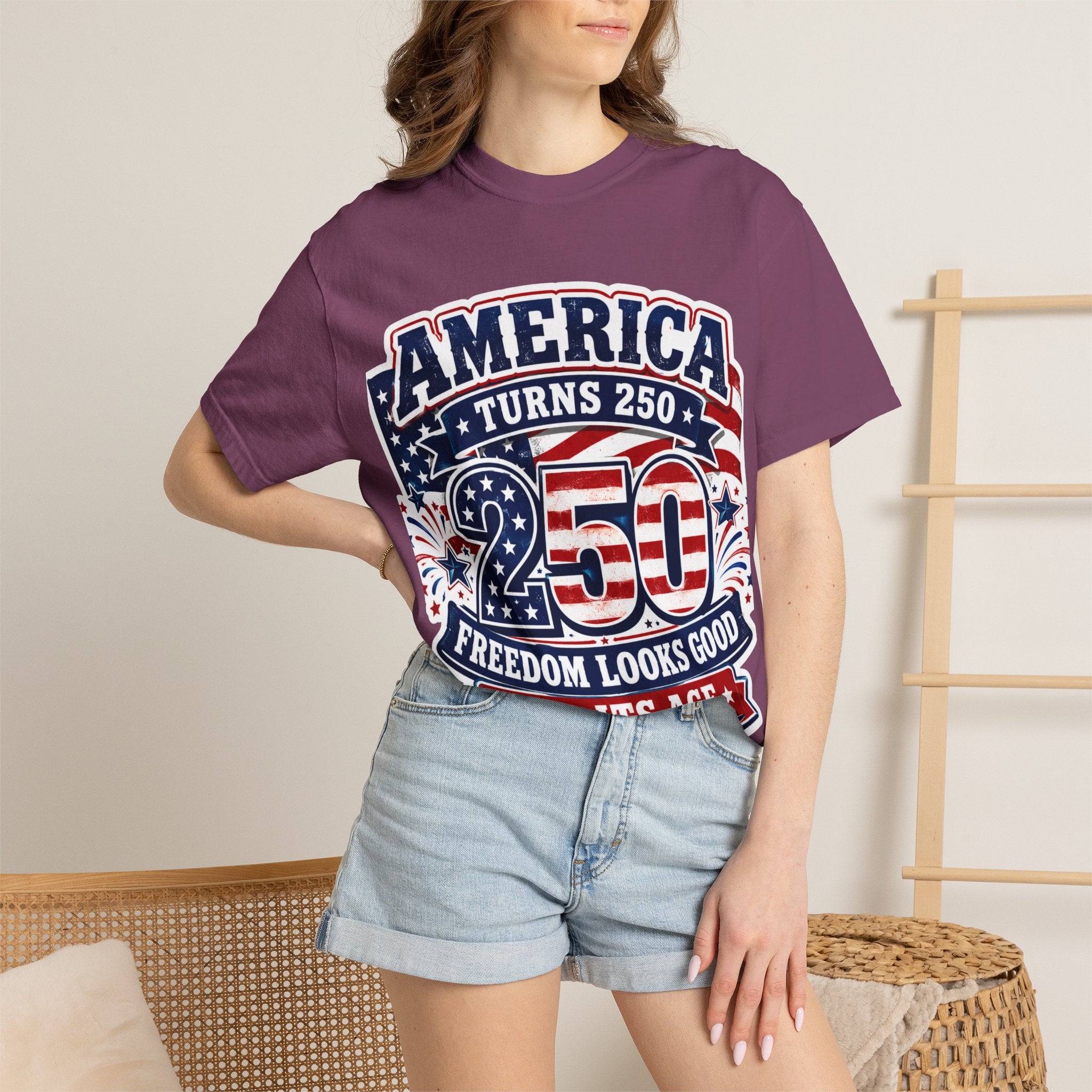 America Turns 250 T-Shirt – "Freedom Looks Good For Its Age" Patriotic 4th of July Tee