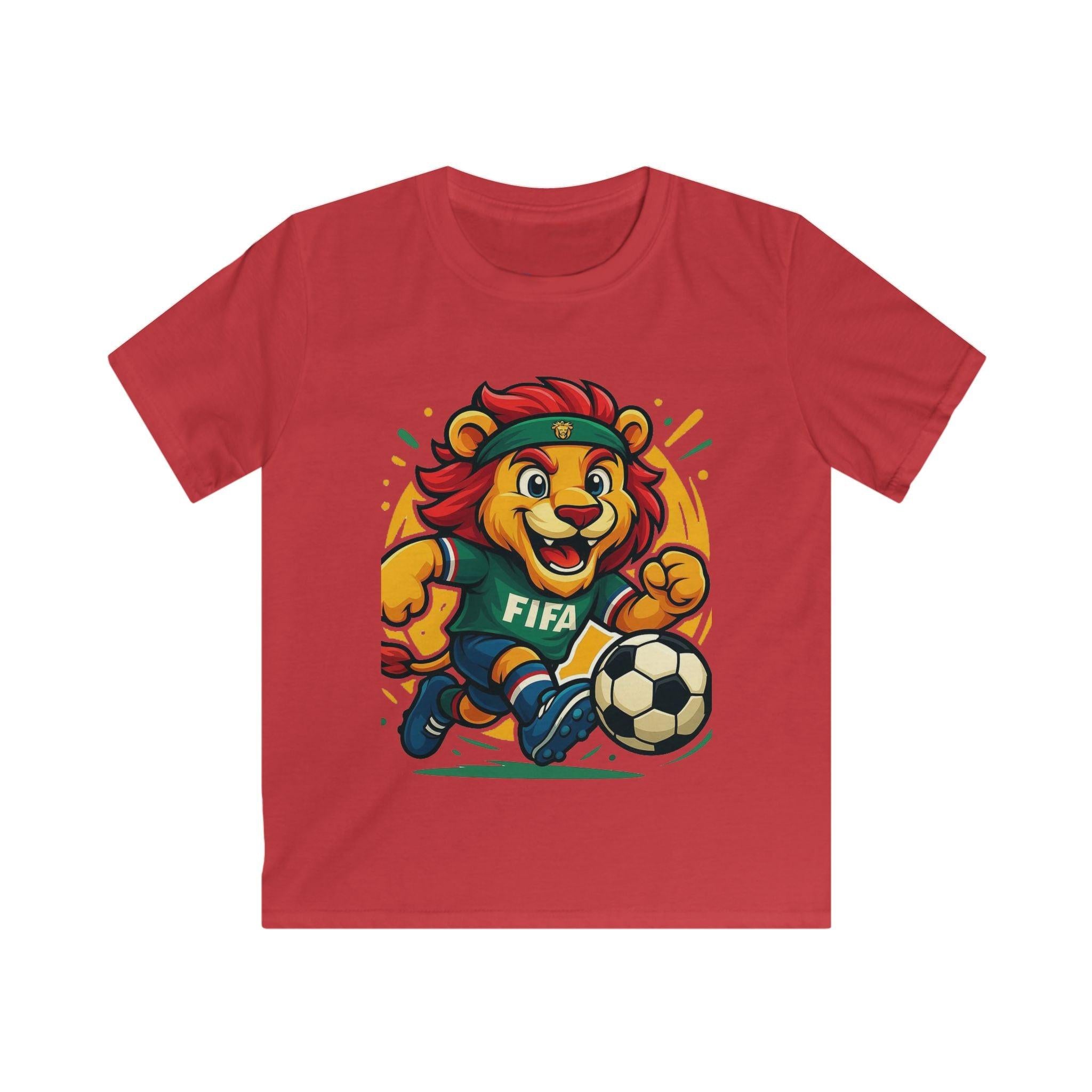 Kids Soccer World Cup 2026 T-Shirt — Playful Lion FIFA Mascot Tee.