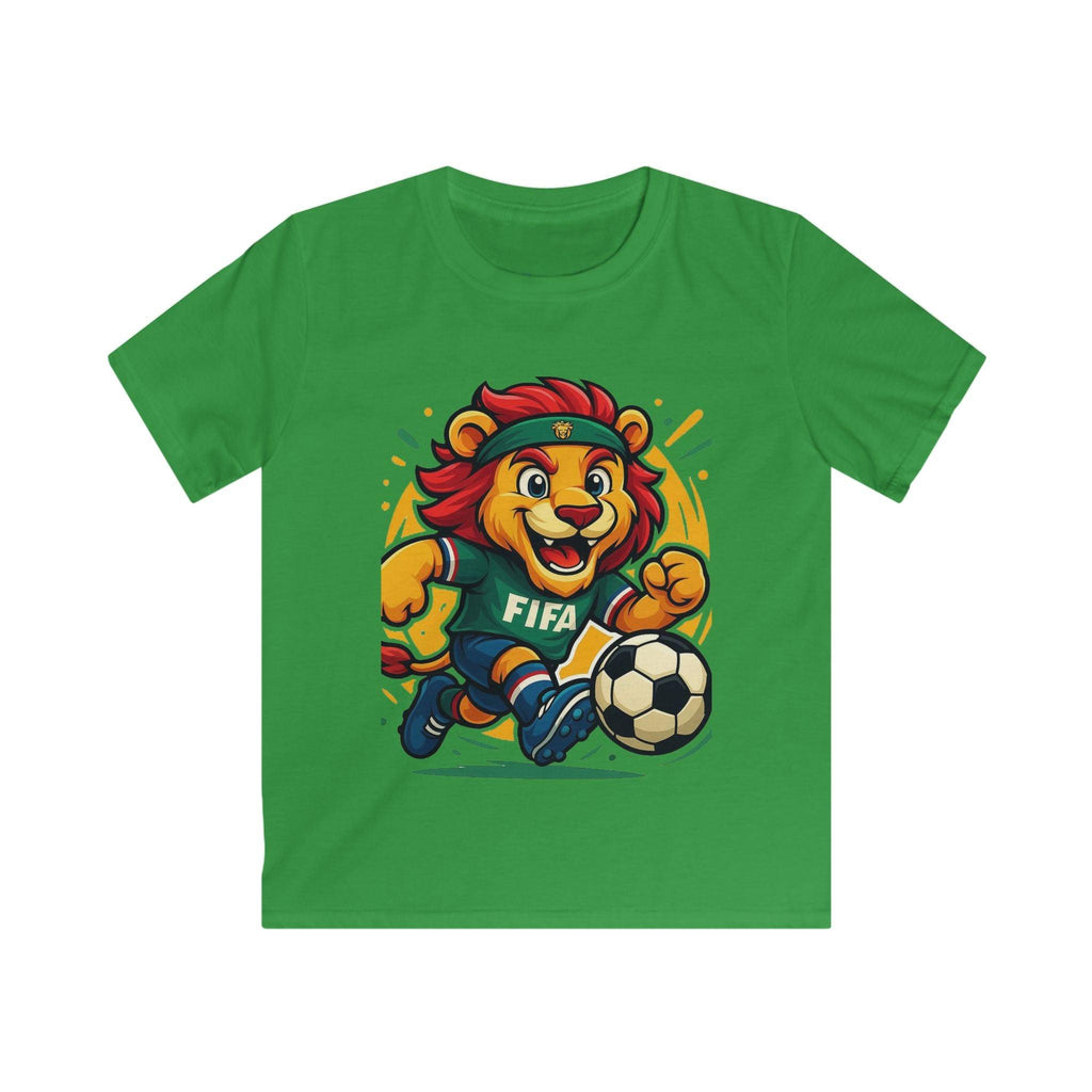 Kids Soccer World Cup 2026 T-Shirt — Playful Lion FIFA Mascot Tee.