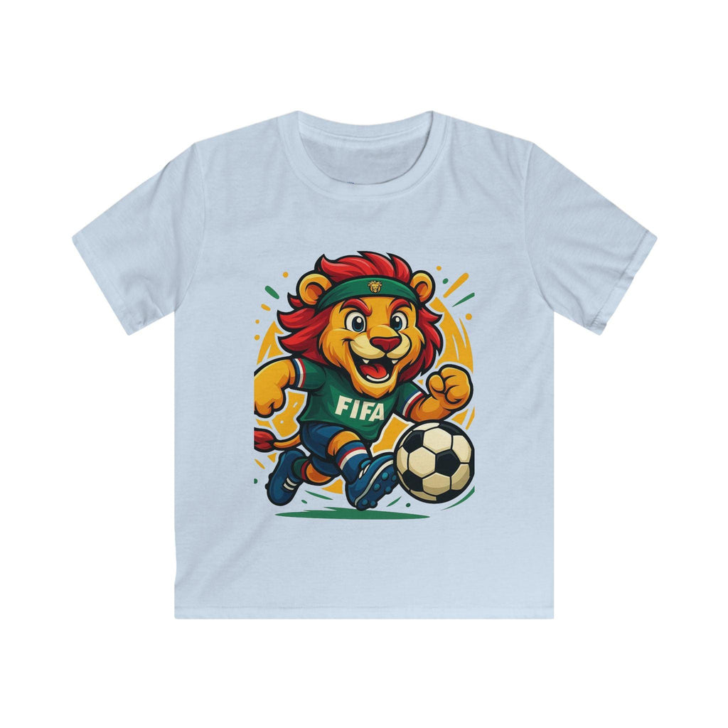 Kids Soccer World Cup 2026 T-Shirt — Playful Lion FIFA Mascot Tee.