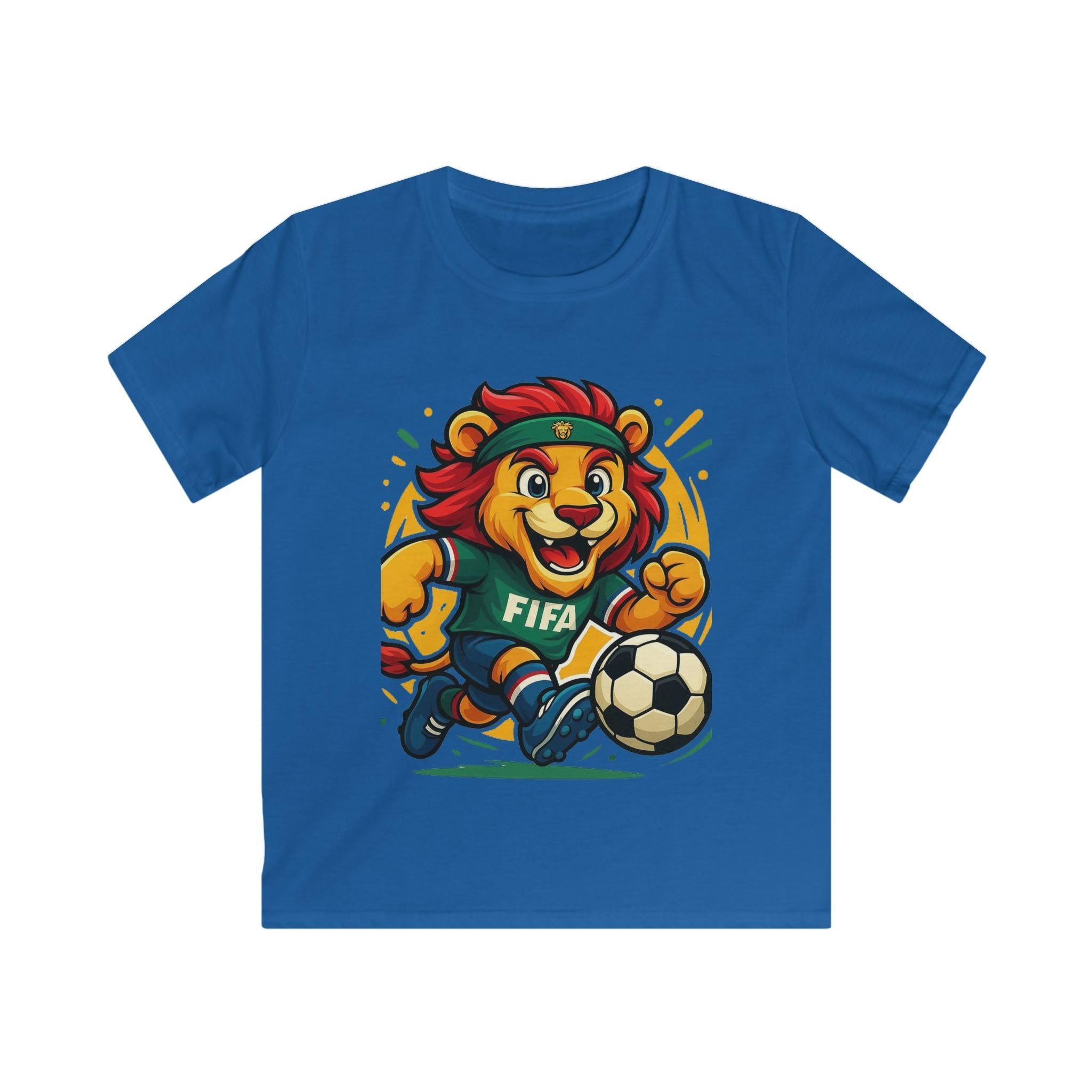 Kids Soccer World Cup 2026 T-Shirt — Playful Lion FIFA Mascot Tee.