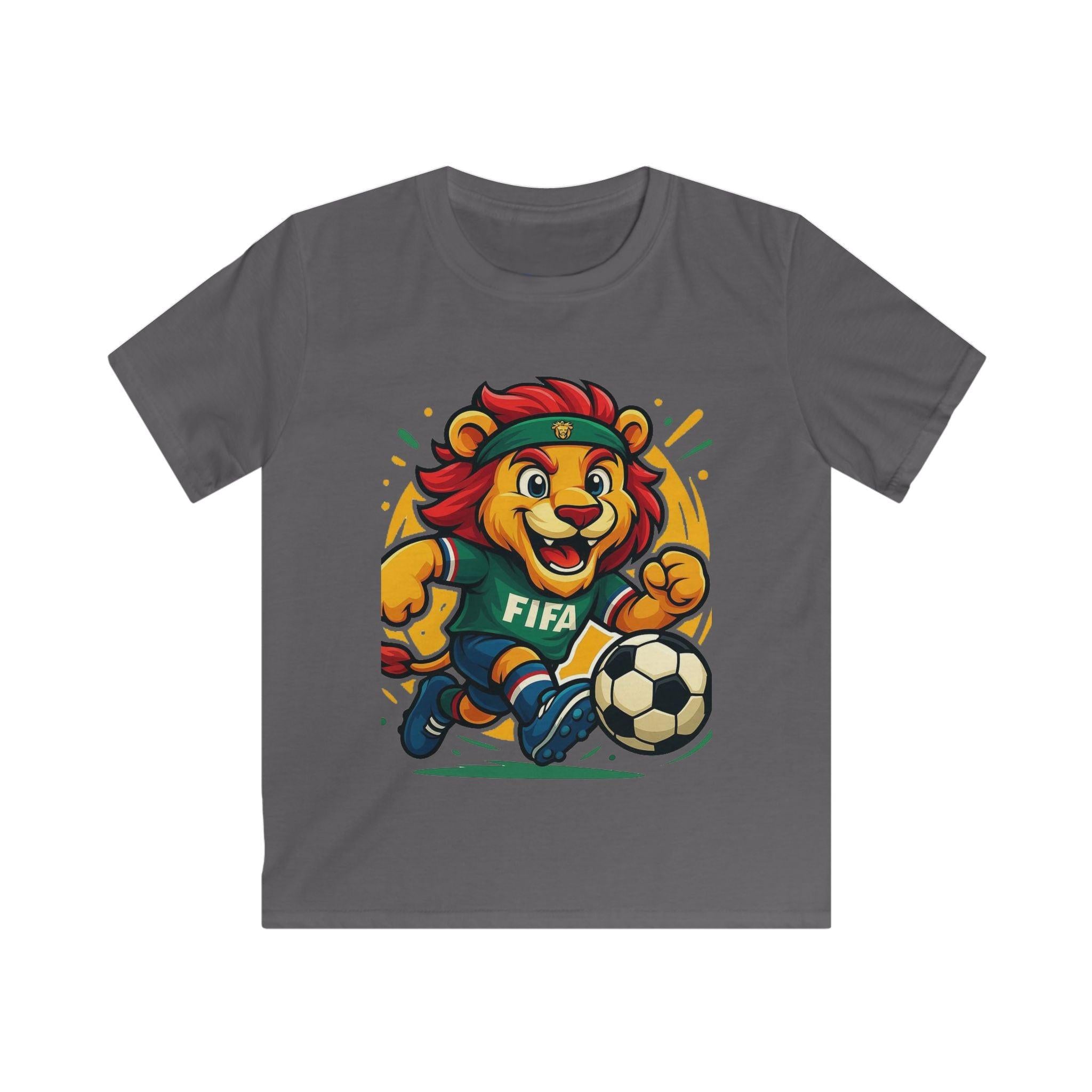 Kids Soccer World Cup 2026 T-Shirt — Playful Lion FIFA Mascot Tee.