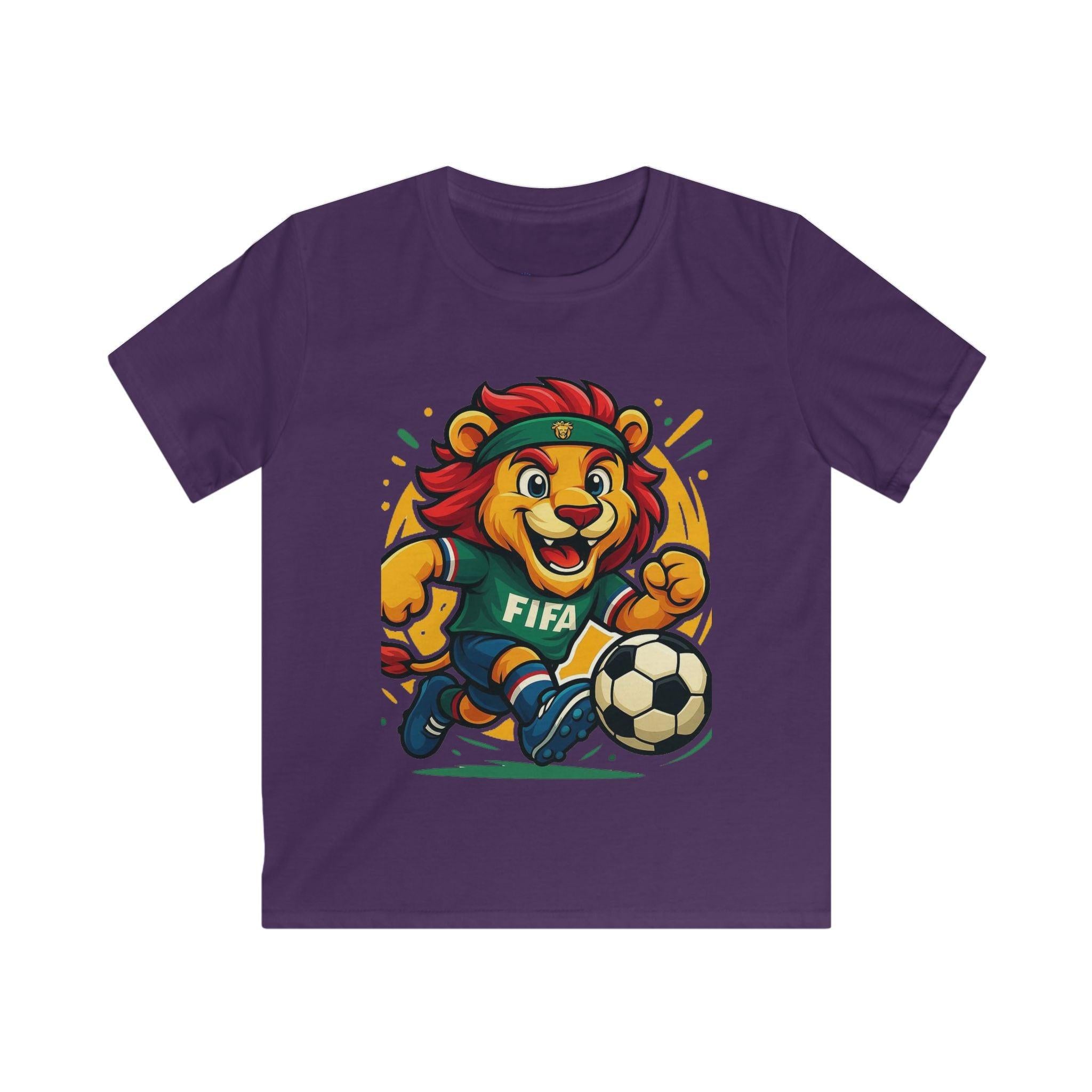 Kids Soccer World Cup 2026 T-Shirt — Playful Lion FIFA Mascot Tee.