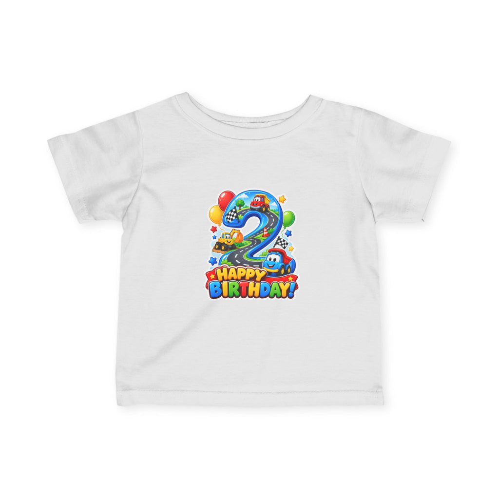 Toddler 2nd Birthday Tee – Colorful Balloon & Race Car "Happy Birthday" Shirt