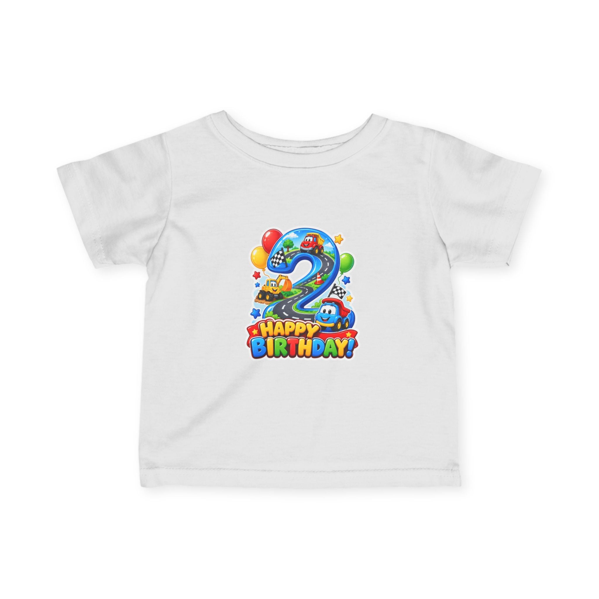 Toddler 2nd Birthday Tee – Colorful Balloon & Race Car "Happy Birthday" Shirt