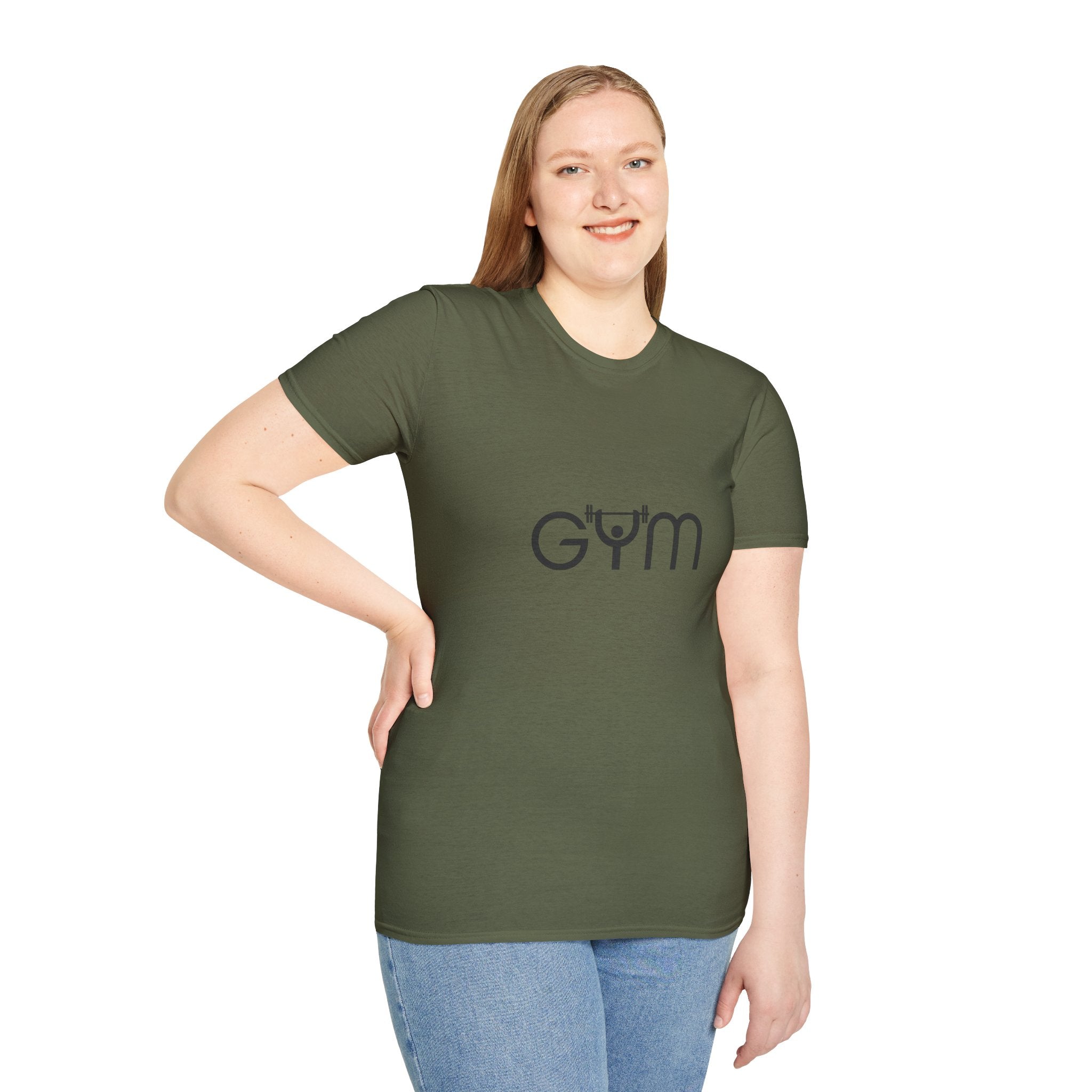 Gym Logo T‑Shirt — Minimal Fitness Tee with Barbell 'Gym' Design
