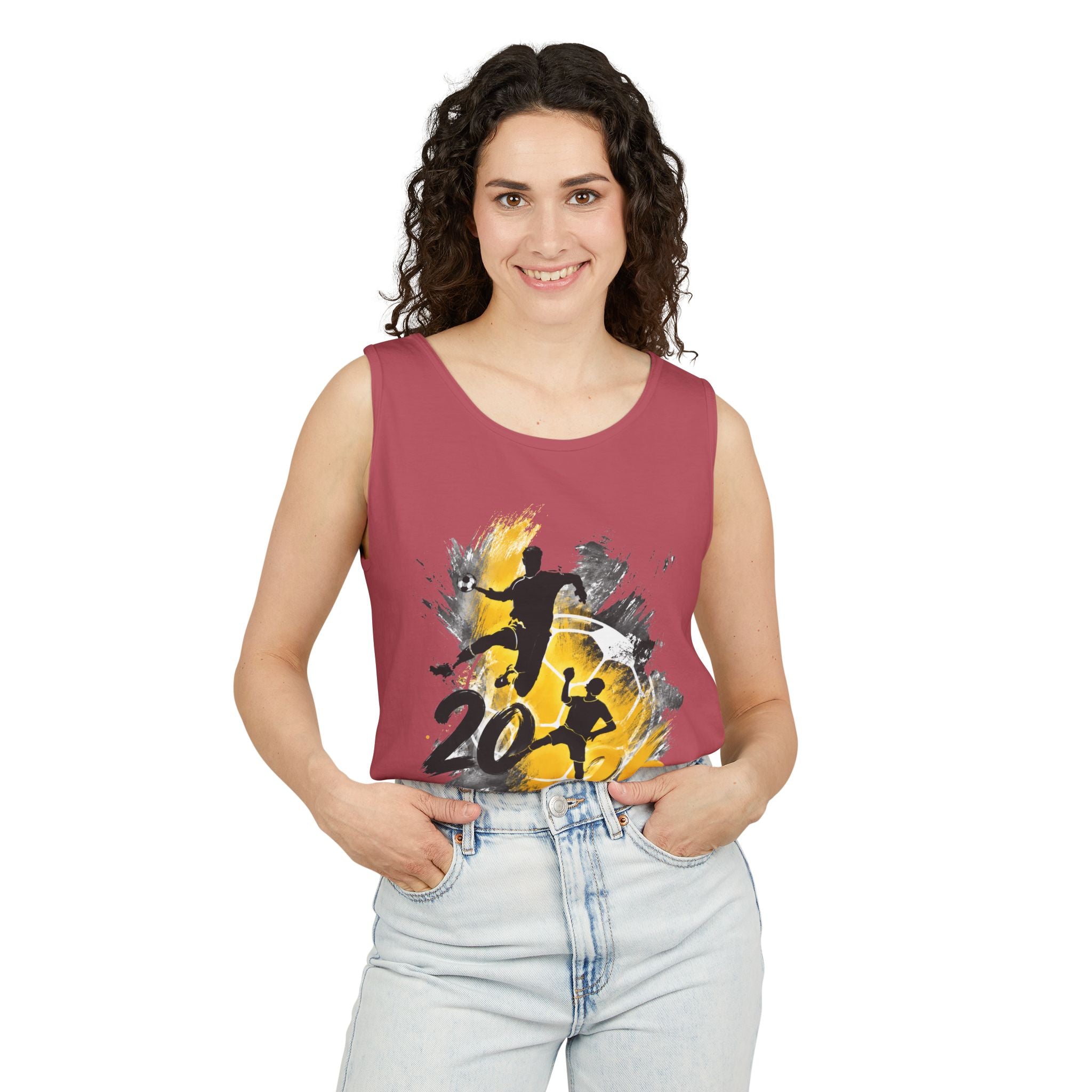 Soccer 2016 Player Silhouette Tank Top — Yellow Brushstroke Sports Vest.