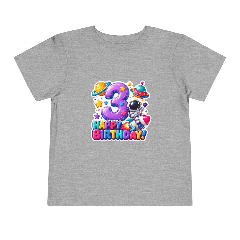 3rd Birthday Toddler Tee — Space Astronaut "Happy Birthday" Shirt