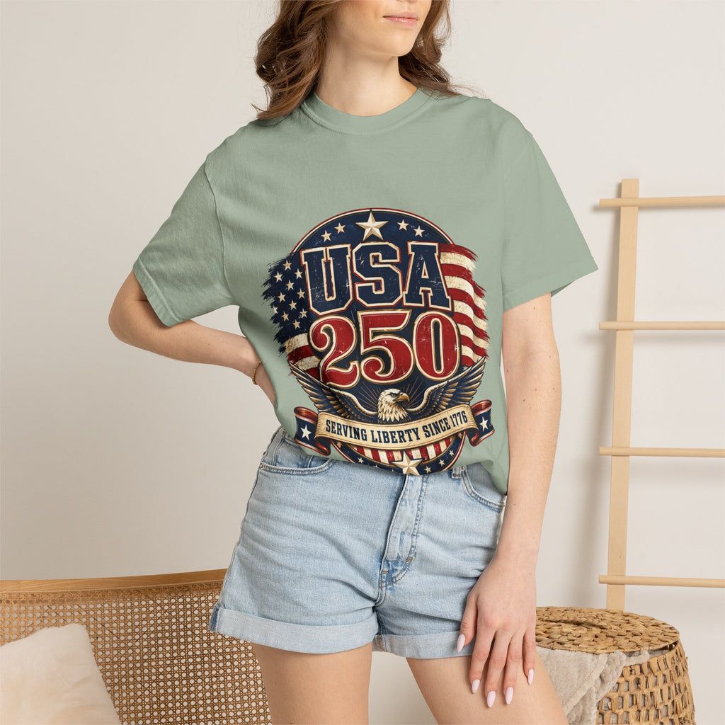 USA 250 T-Shirt — Patriotic "Serving Liberty Since 1776" Anniversary Tee