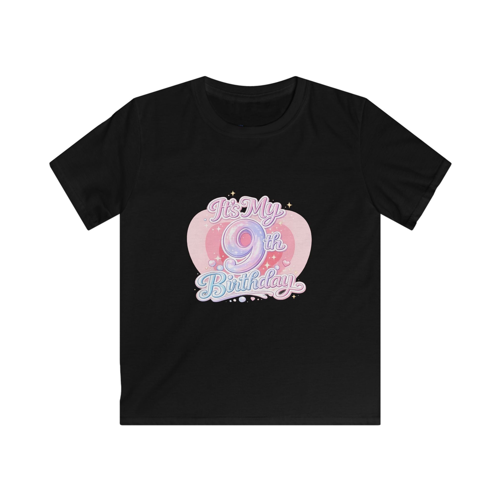 Kids 9th Birthday T‑Shirt - 'It's My 9th Birthday' Pink Heart Graphic Tee