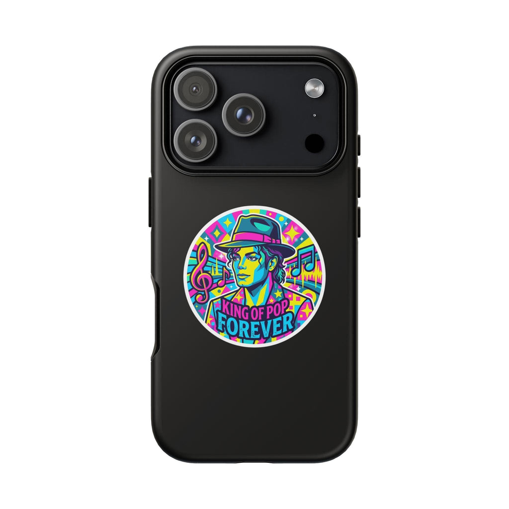 Matte Black iPhone Tough Cases 12 to 17 Pro Max  — "King of Pop Forever" Retro Pop Art Phone Case