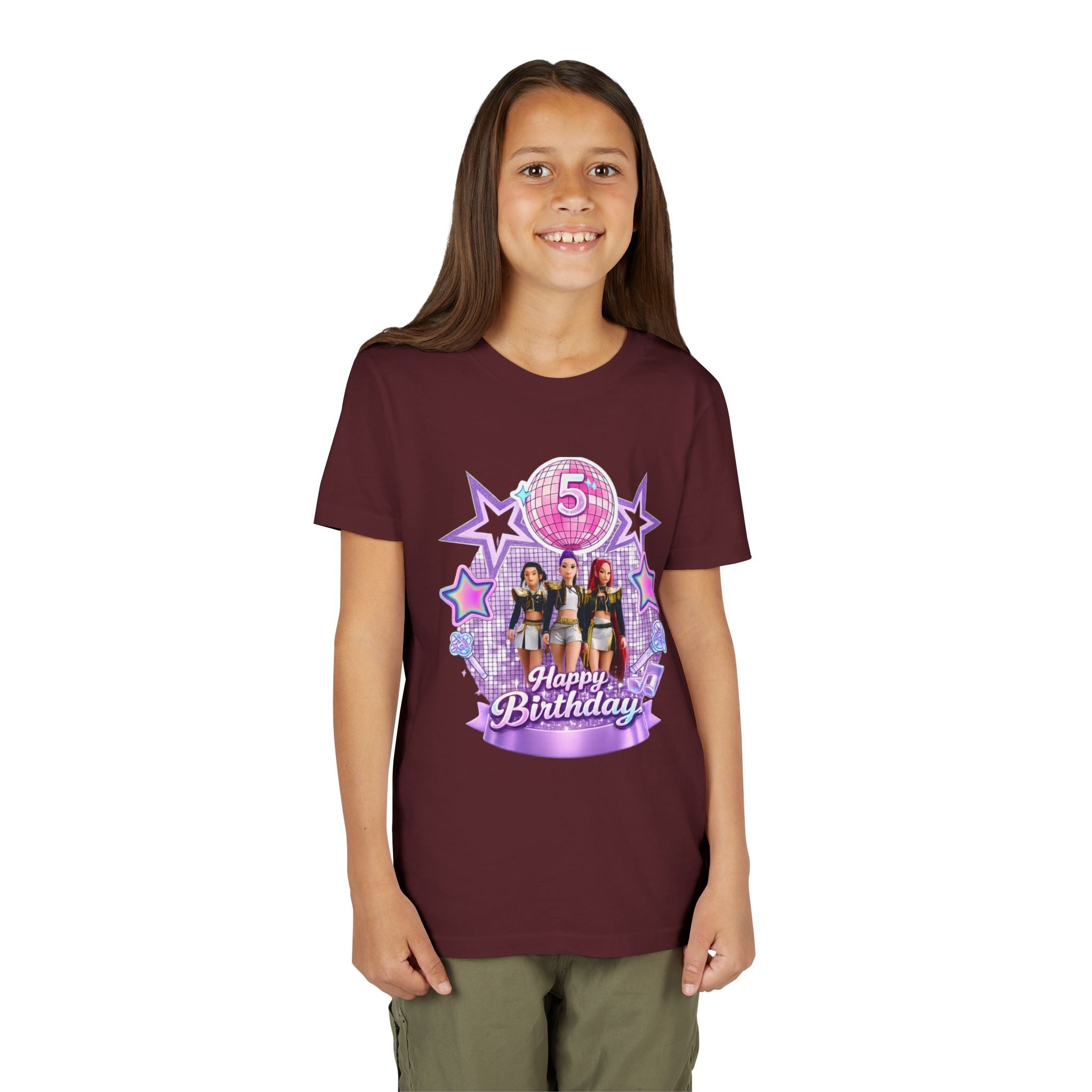 Girls' 5th Birthday Tee - 'Happy Birthday' Glitter Stars Design