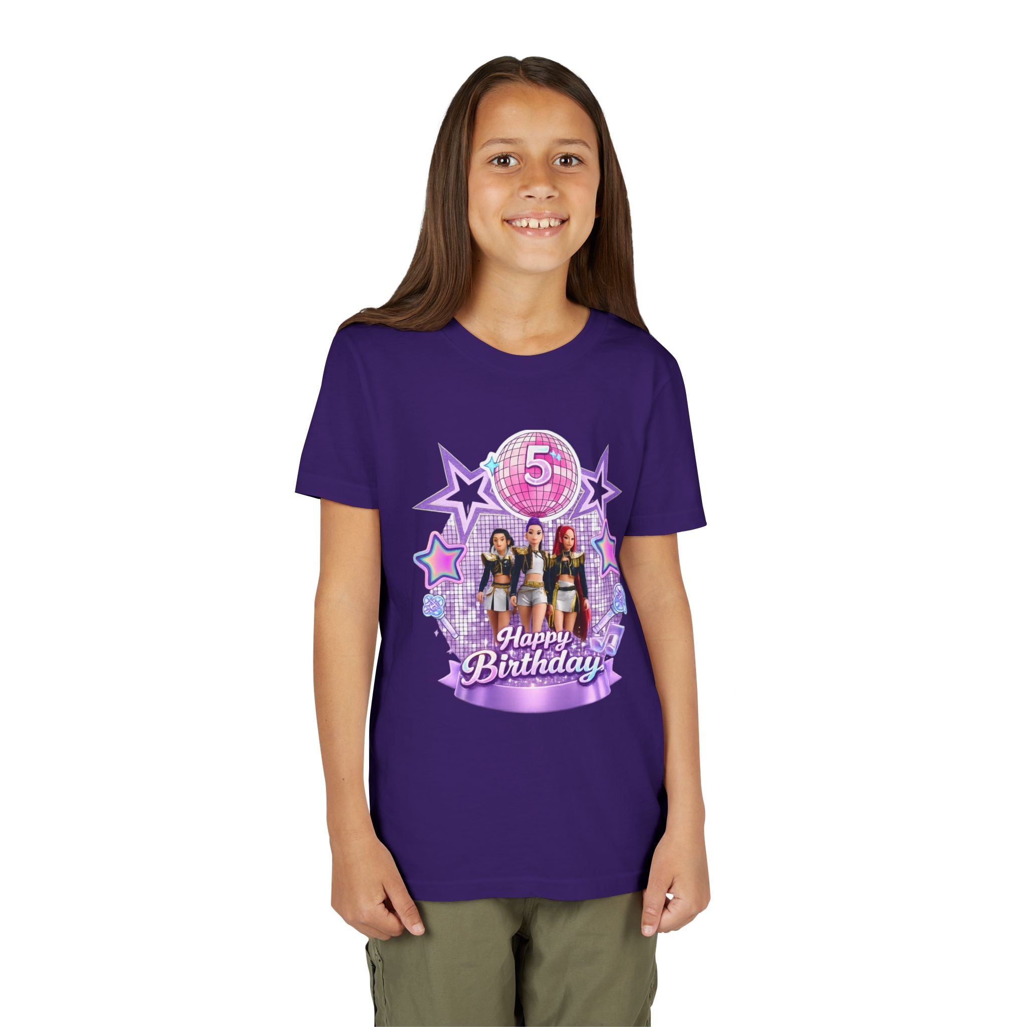 Girls' 5th Birthday Tee - 'Happy Birthday' Glitter Stars Design
