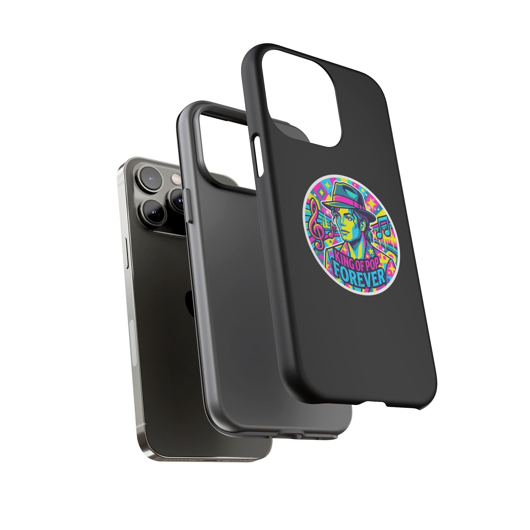 Matte Black iPhone Tough Cases 12 to 17 Pro Max  — "King of Pop Forever" Retro Pop Art Phone Case
