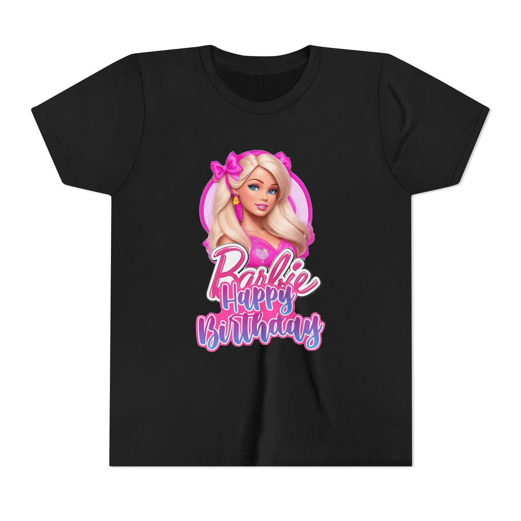 Youth Tee — "Barbie Happy Birthday" Pink Birthday Graphic Shirt