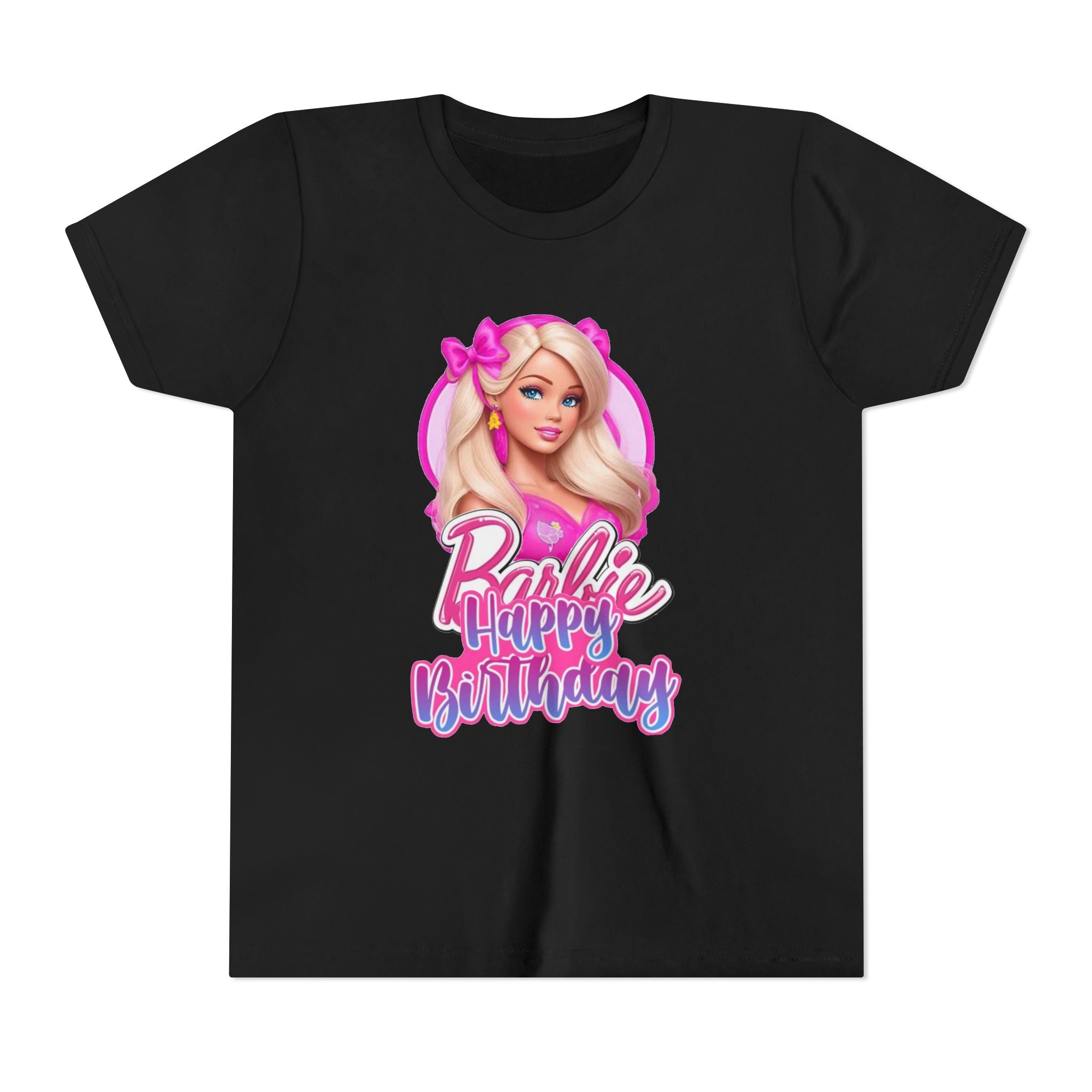 Youth Tee — "Barbie Happy Birthday" Pink Birthday Graphic Shirt