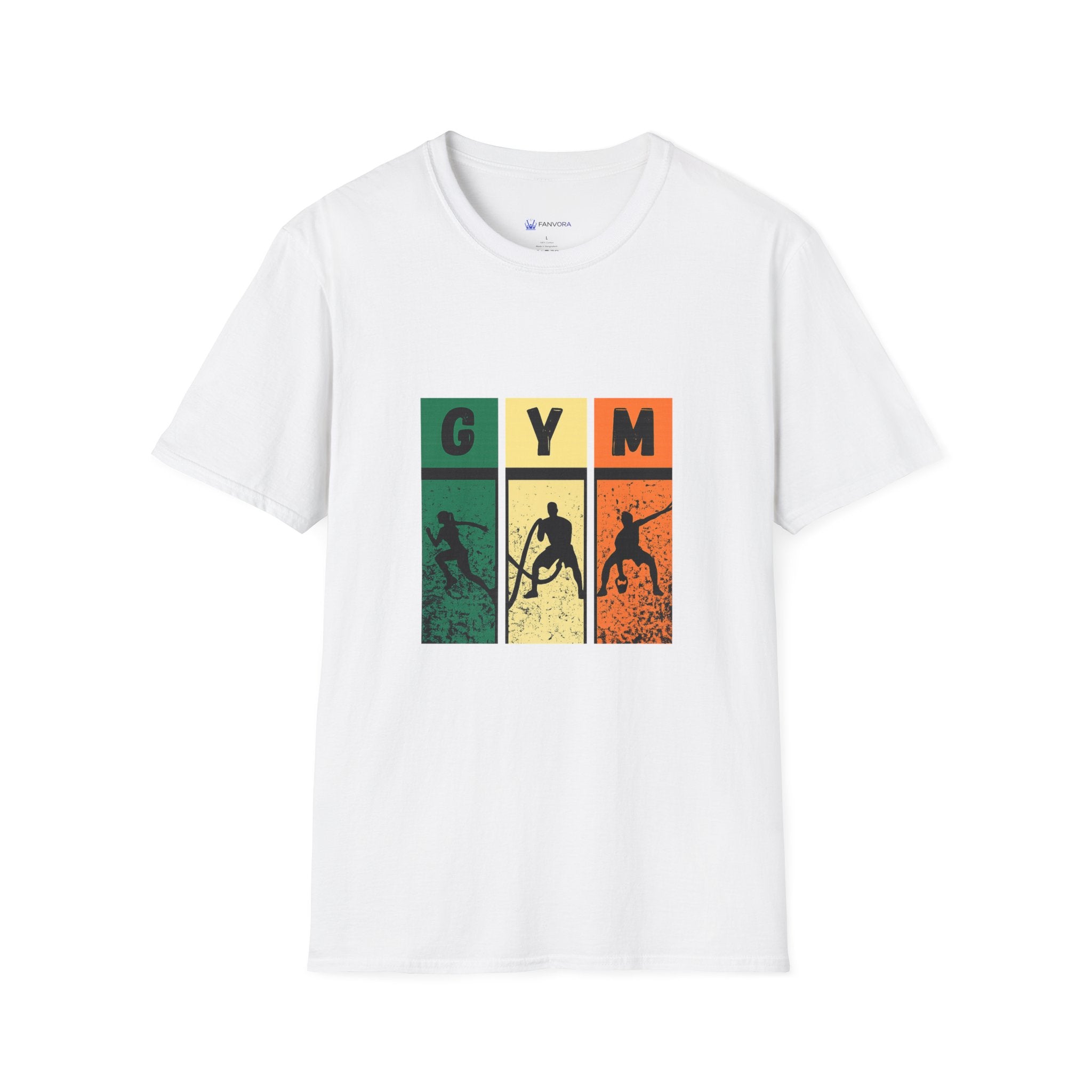 Gym Retro Blocks T‑Shirt — Vintage Fitness Silhouette Tee